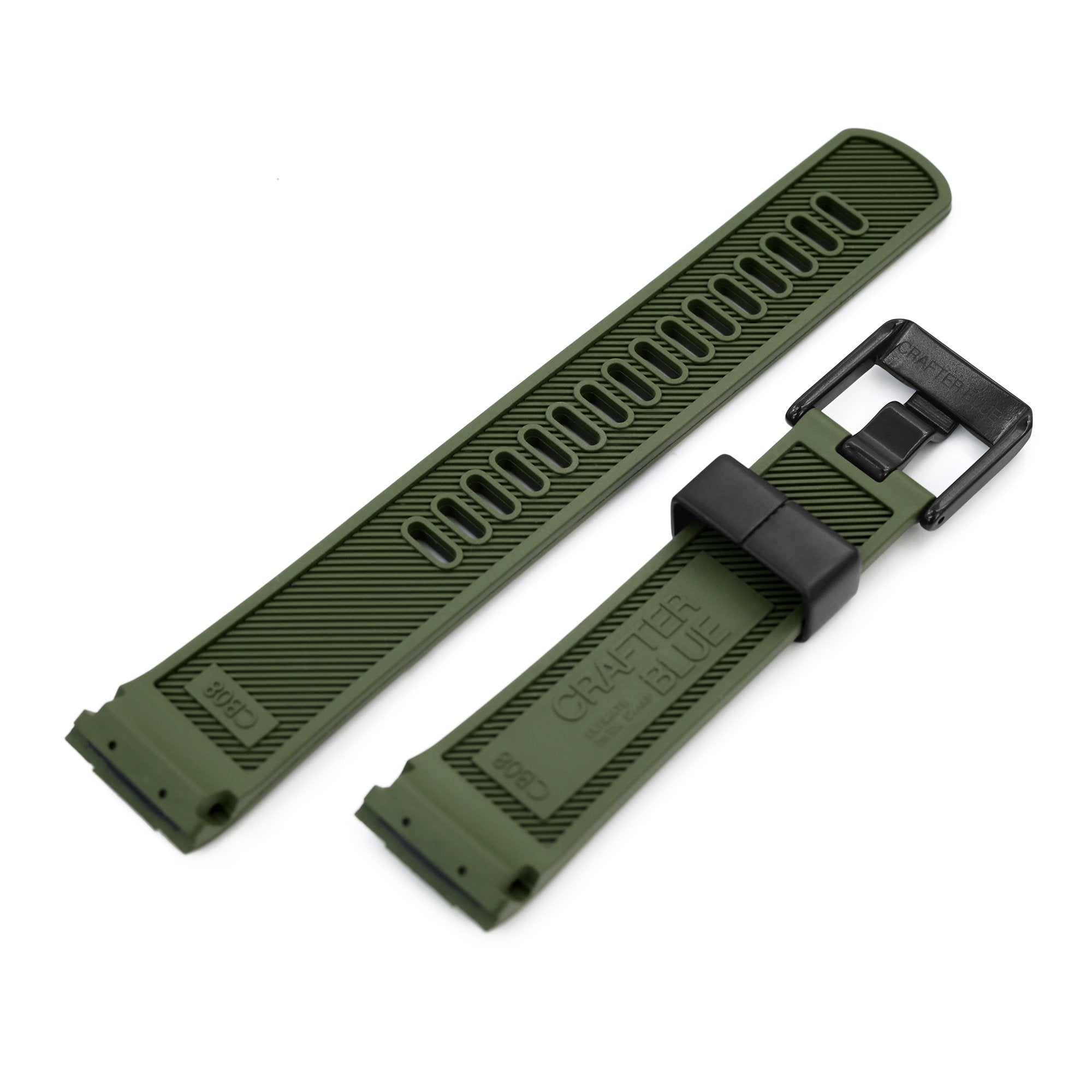22mm Crafter Blue Military Green Rubber Curved Lug Watch Band for Seiko Turtle SRP777 PVD Black Buckle Strapcode Watch Bands