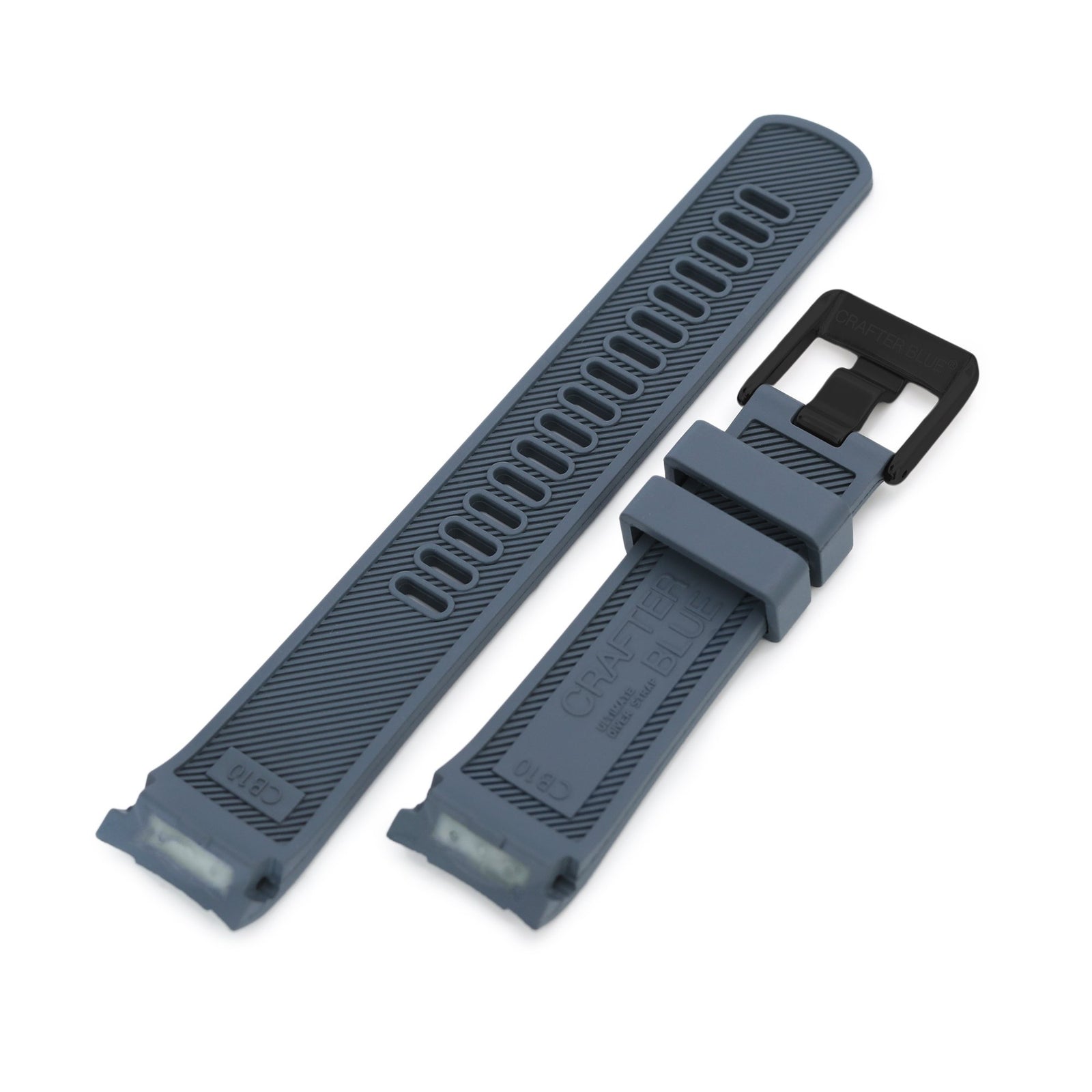 22mm Crafter Blue CB10 Grey Rubber Curved Lug Watch Band for Seiko SKX007 Strapcode Watch Bands
