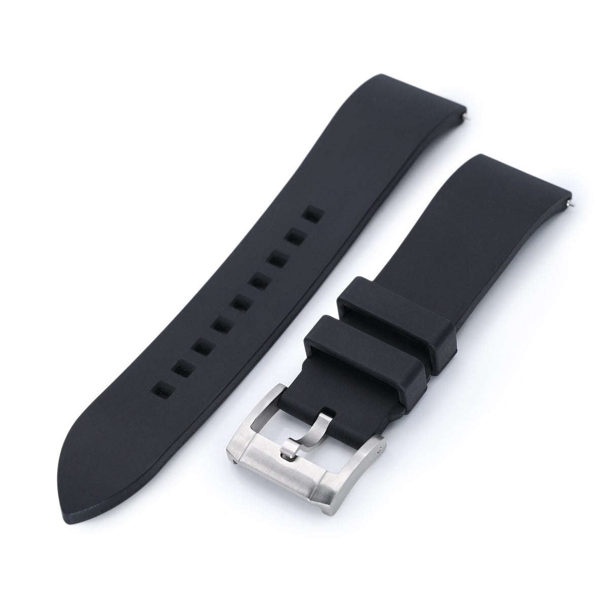 20mm or 22mm Straight End Black FKM Rubber Quick Release Watch Band Brushed Strapcode Watch Bands