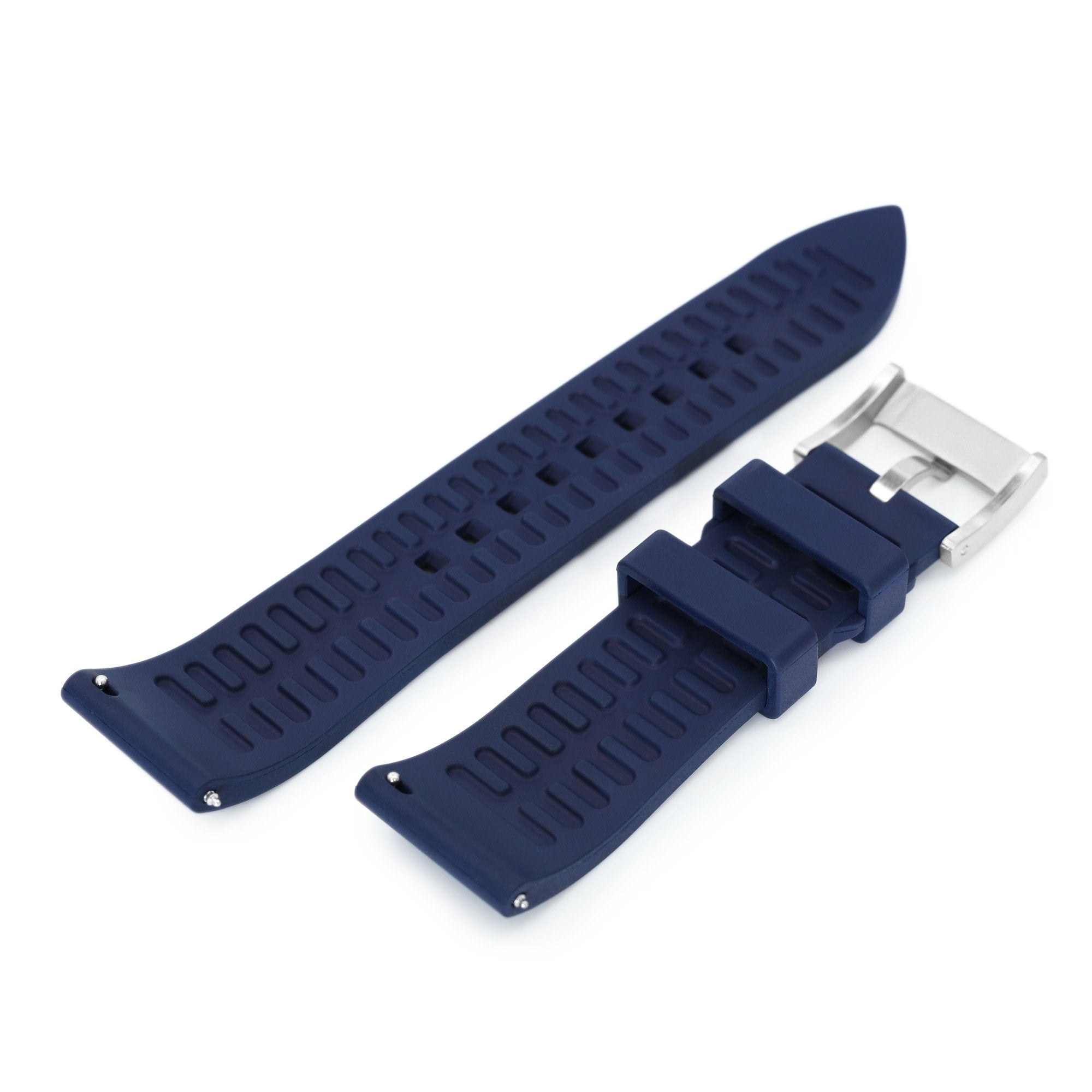 20mm or 22mm Straight End Navy Blue FKM Rubber Quick Release Watch Band Brushed Strapcode Watch Bands