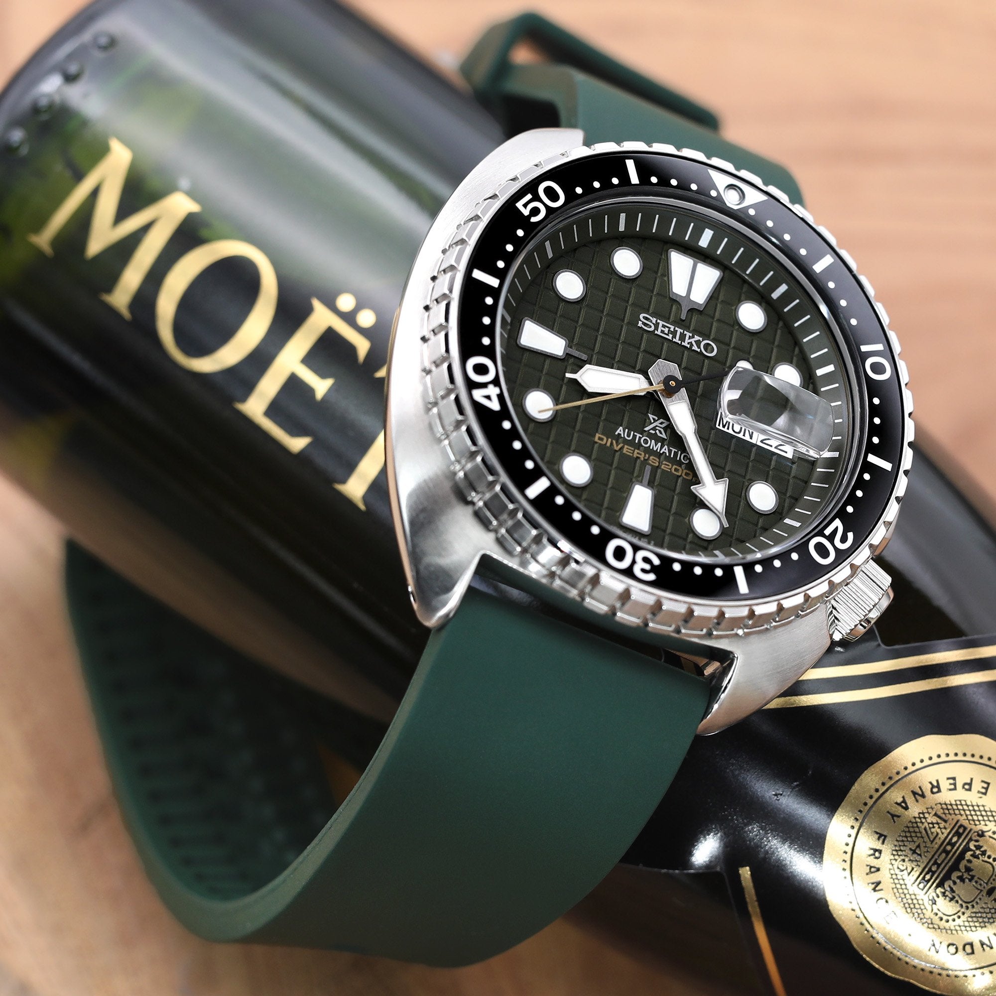 Seiko New Turtle Prospex SRPE05K1 Green Diver Ceramic Insert Strapcode Watch Bands