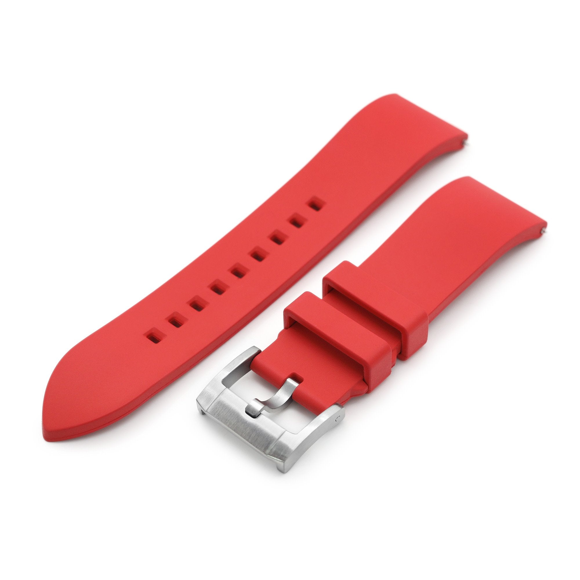 20mm or 22mm Straight End Red FKM Rubber Quick Release Watch Band Brushed Strapcode Watch Bands