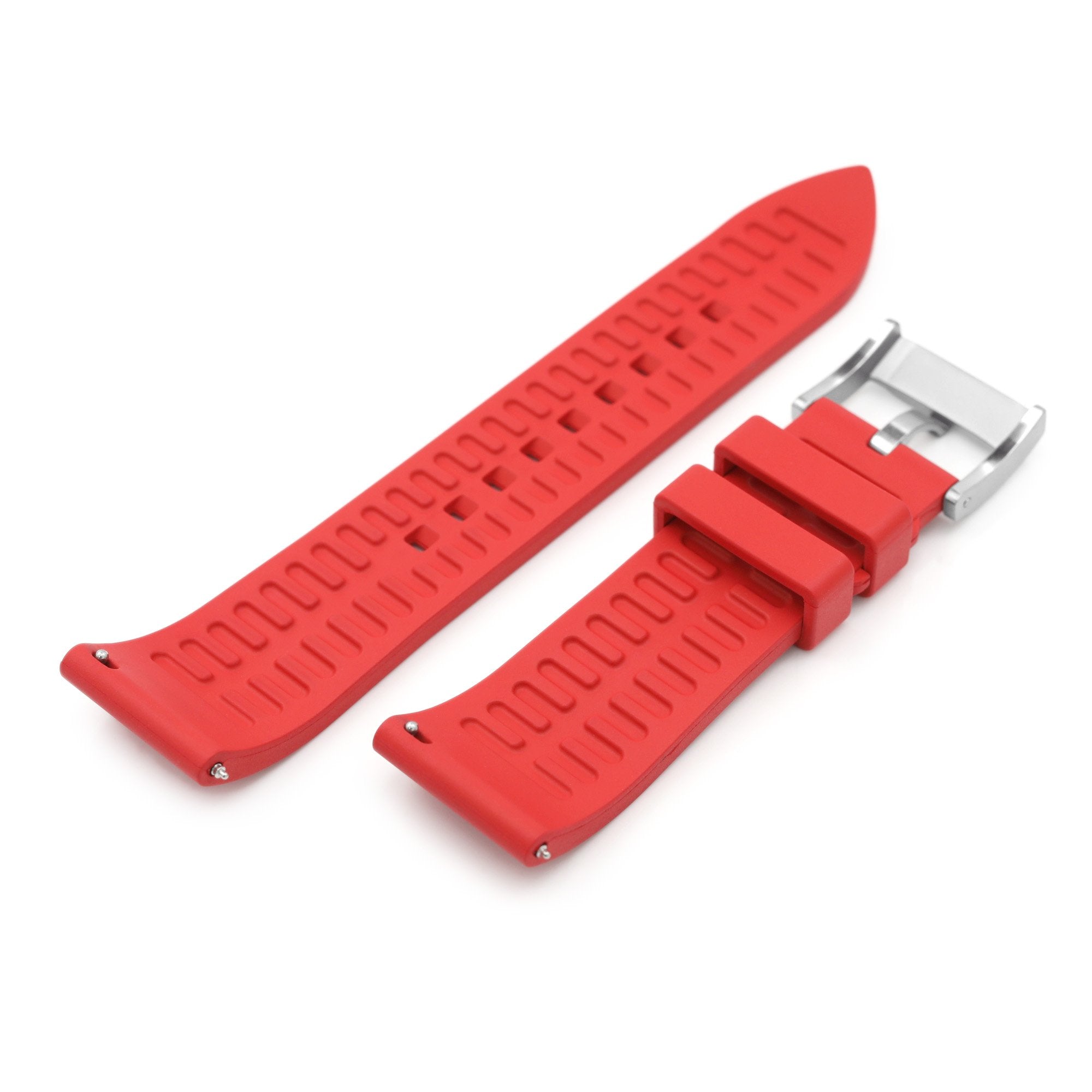 20mm or 22mm Straight End Red FKM Rubber Quick Release Watch Band Brushed Strapcode Watch Bands