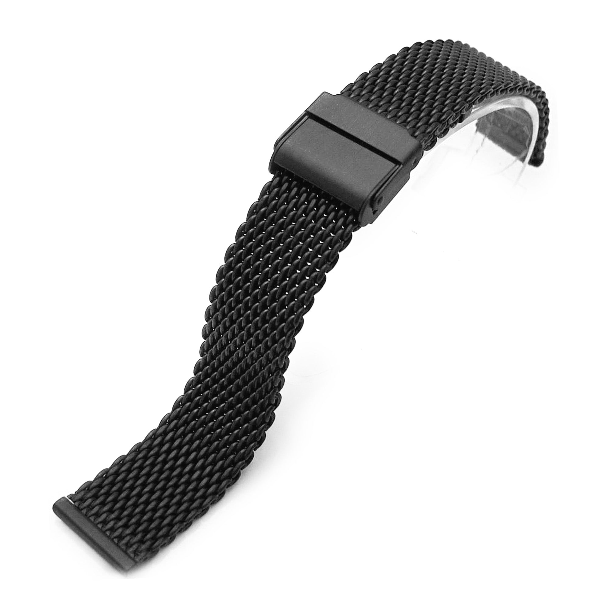 18mm, 20mm Interlocking Matte Black Mesh Divers Watch Band Bracelet