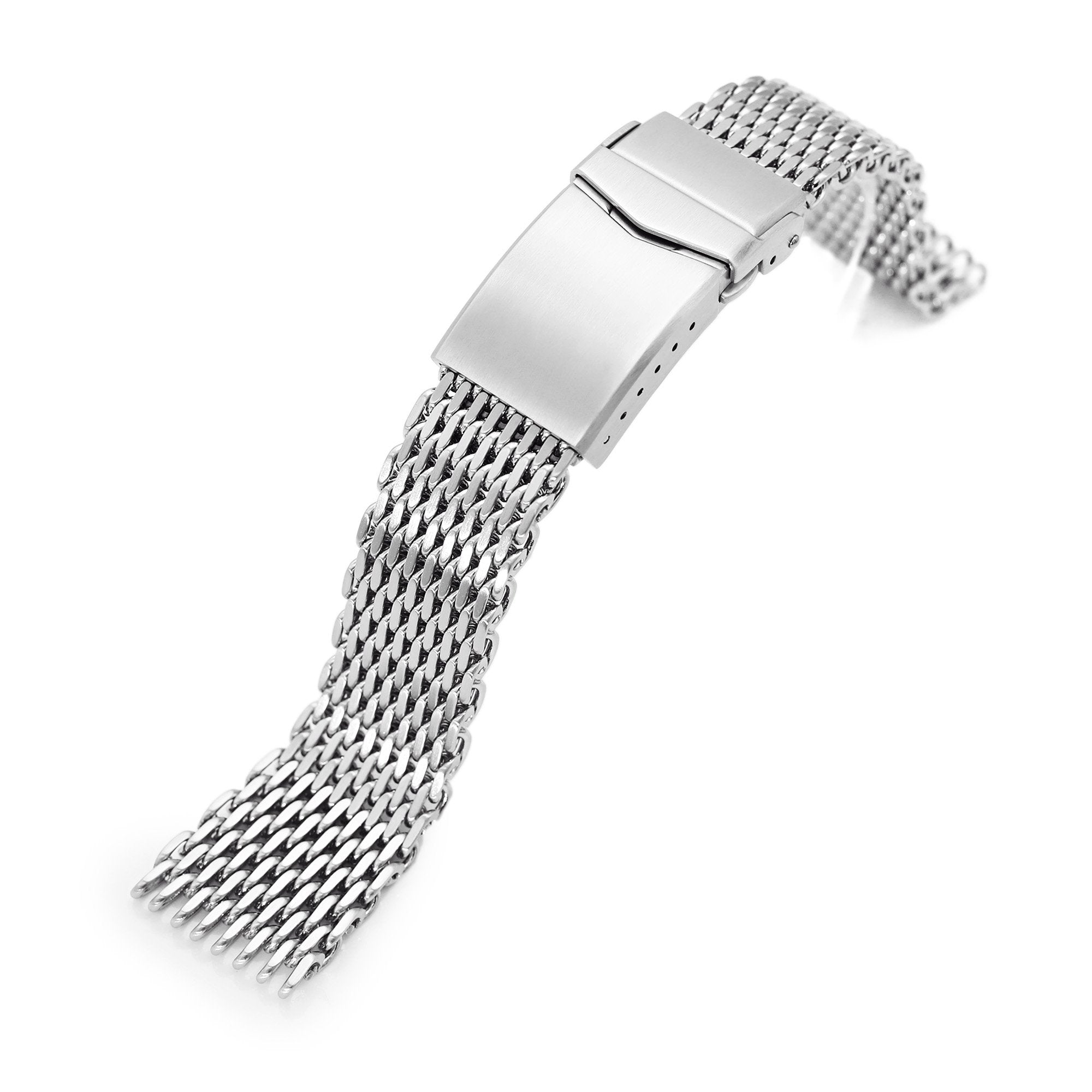 20mm Tapered "SHARK" Mesh Band Stainless Steel Watch Bracelet V-Clasp Polished Strapcode Watch Bands