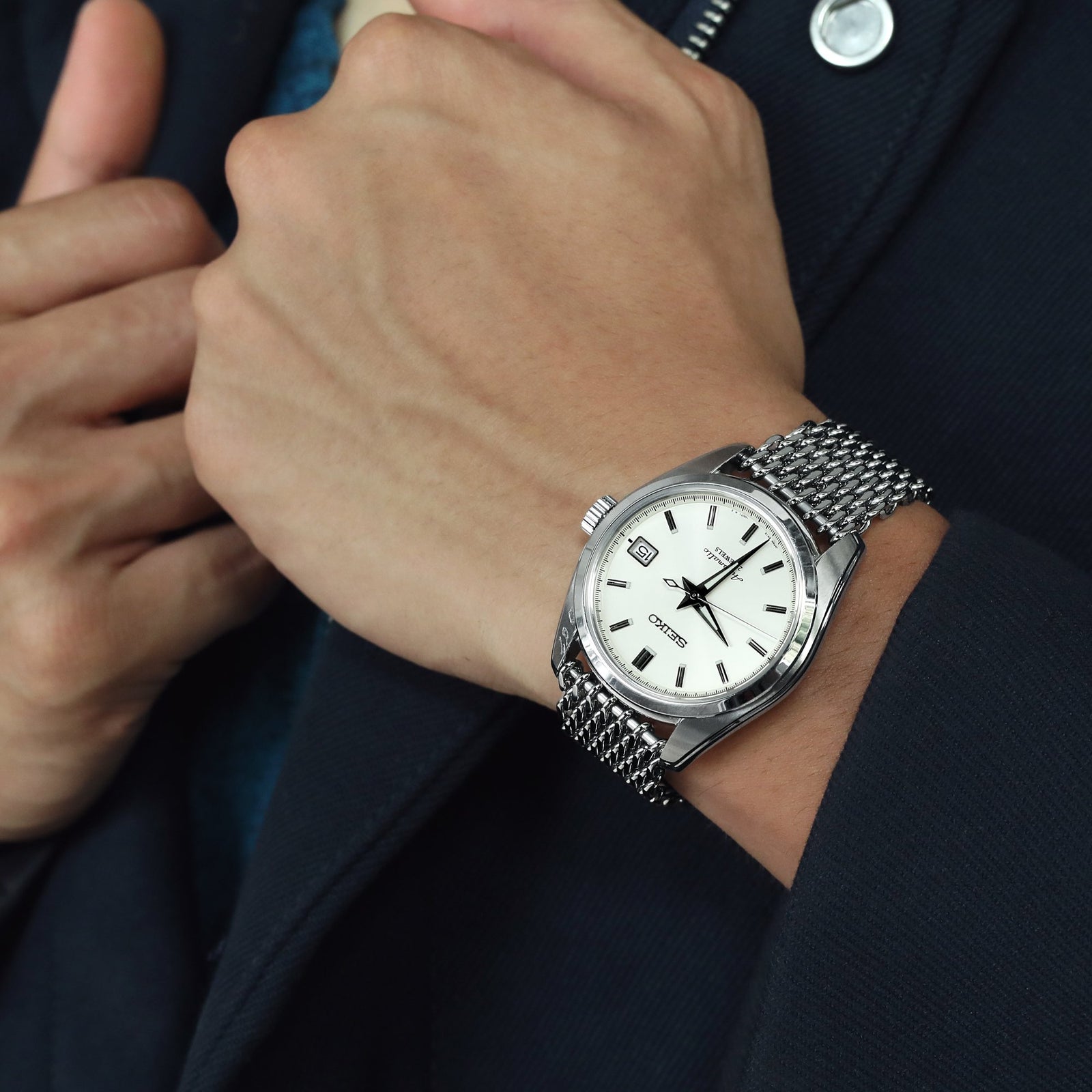 Strapcode Watch Bands - 20m SHARK Mesh watch band on Seiko SARB035 Strapcode Watch Bands