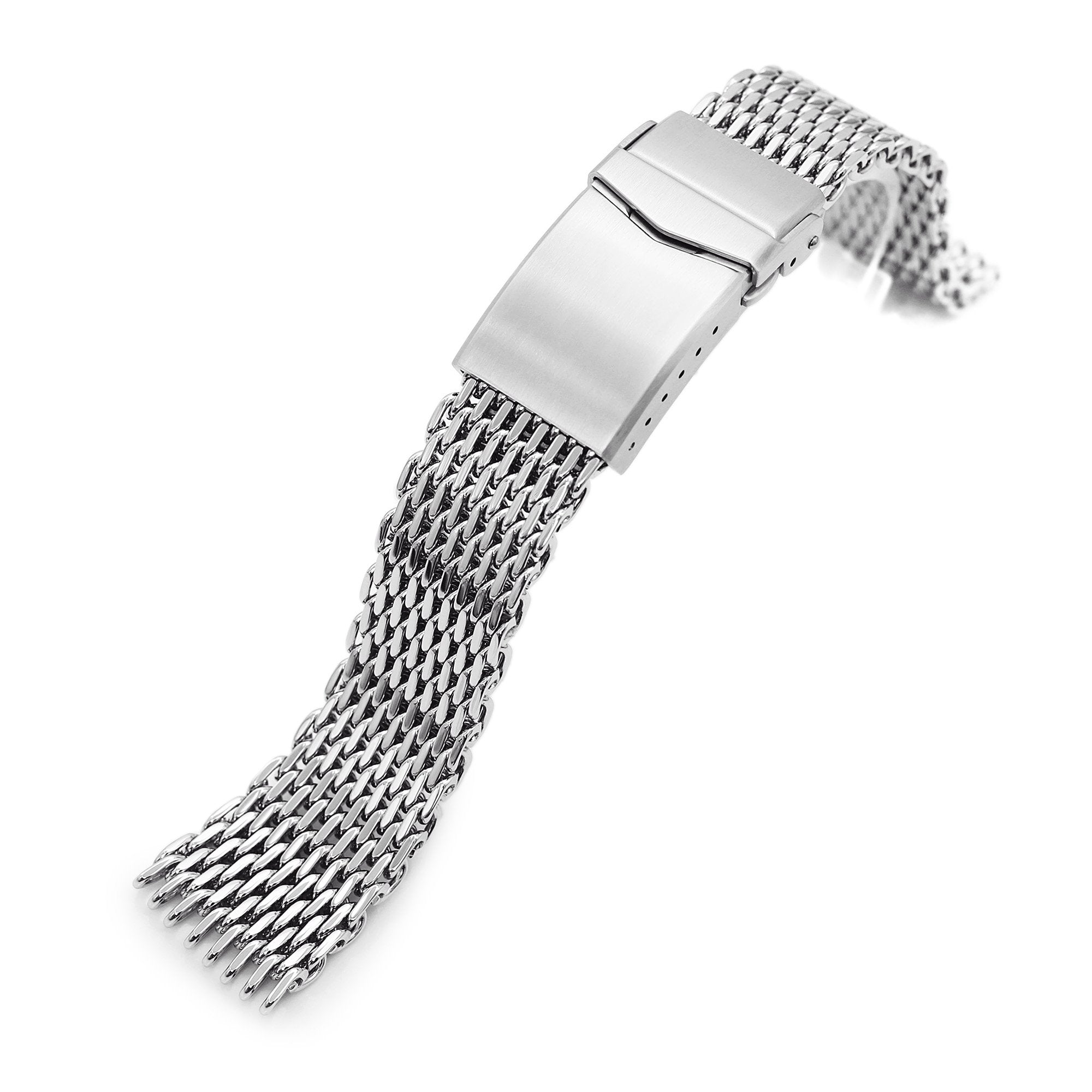 20mm Tapered "SHARK" Mesh Band Stainless Steel Watch Bracelet V-Clasp Polished Strapcode Watch Bands