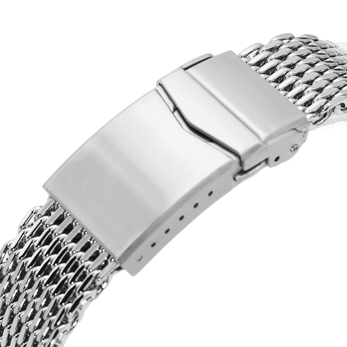 22mm Tapered &quot;SHARK&quot; Mesh Band Stainless Steel Watch Bracelet V-Clasp Polished Strapcode Watch Bands