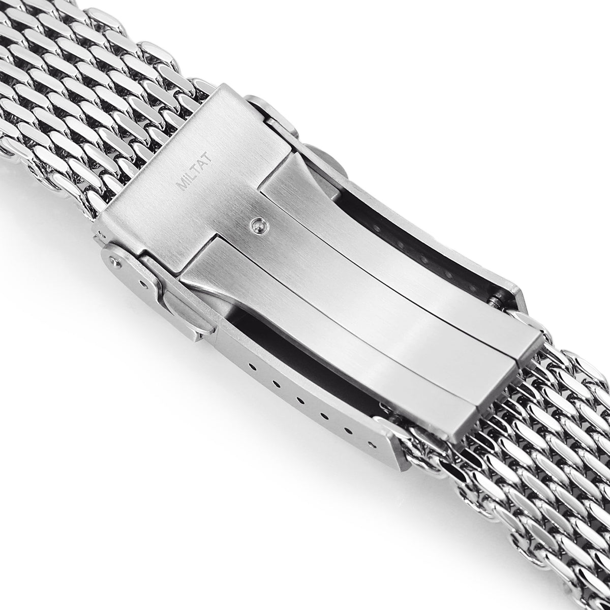 22mm Tapered &quot;SHARK&quot; Mesh Band Stainless Steel Watch Bracelet V-Clasp Polished Strapcode Watch Bands