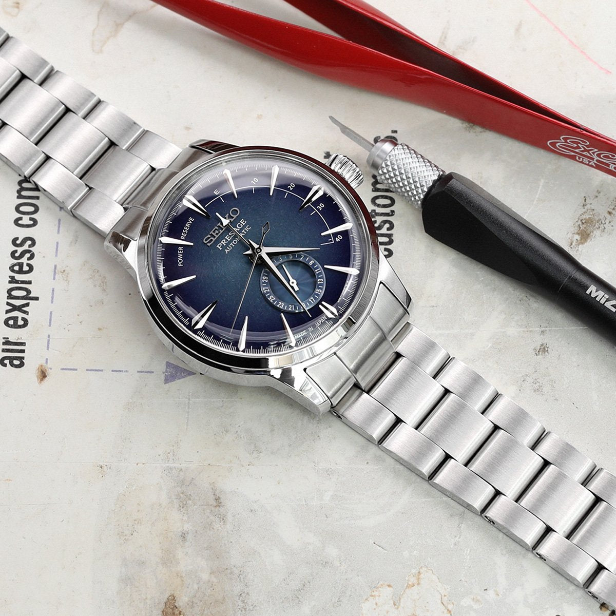 20mm Super-O Boyer 316L Stainless Steel Watch Bracelet for Seiko Cocktail SSA345 V-Clasp Brushed Strapcode Watch Bands
