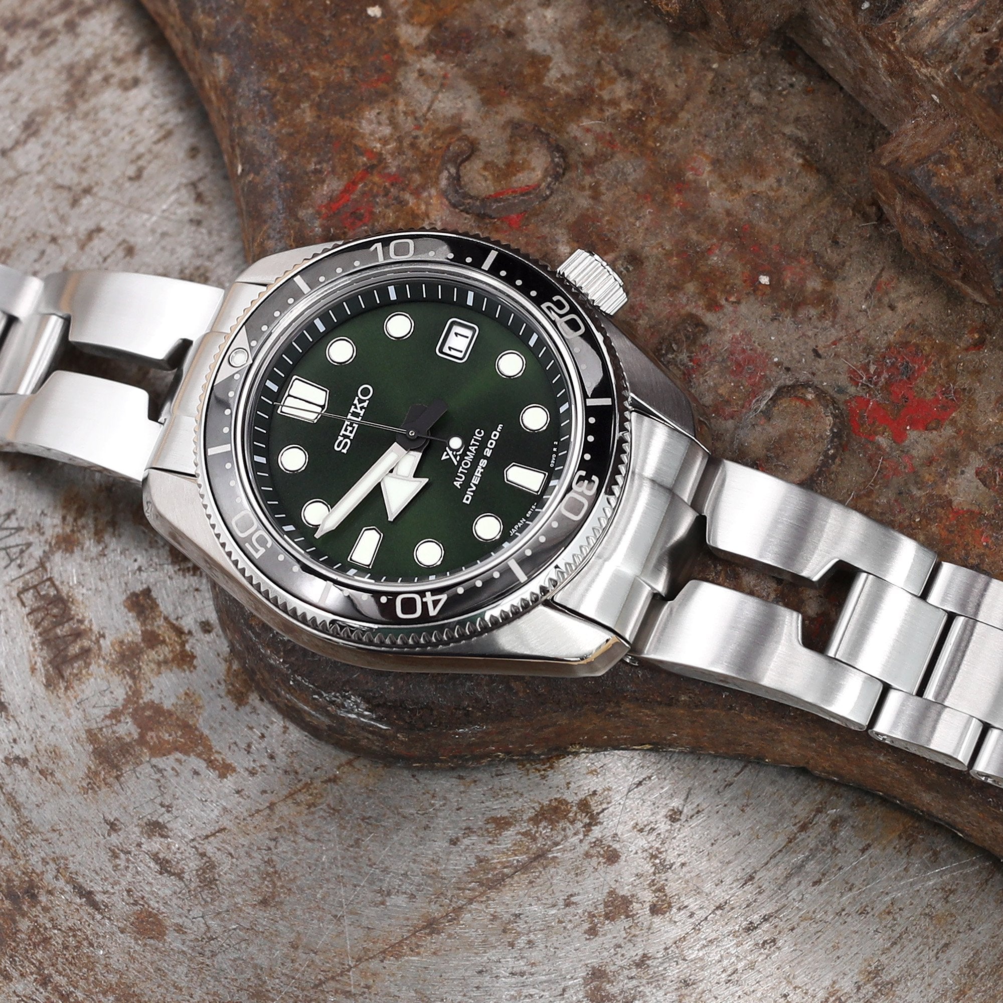 20mm Retro Shaver Blade 316L Stainless Steel Watch Bracelet for Seiko Baby MM 200 Brushed V-Clasp Strapcode Watch Bands