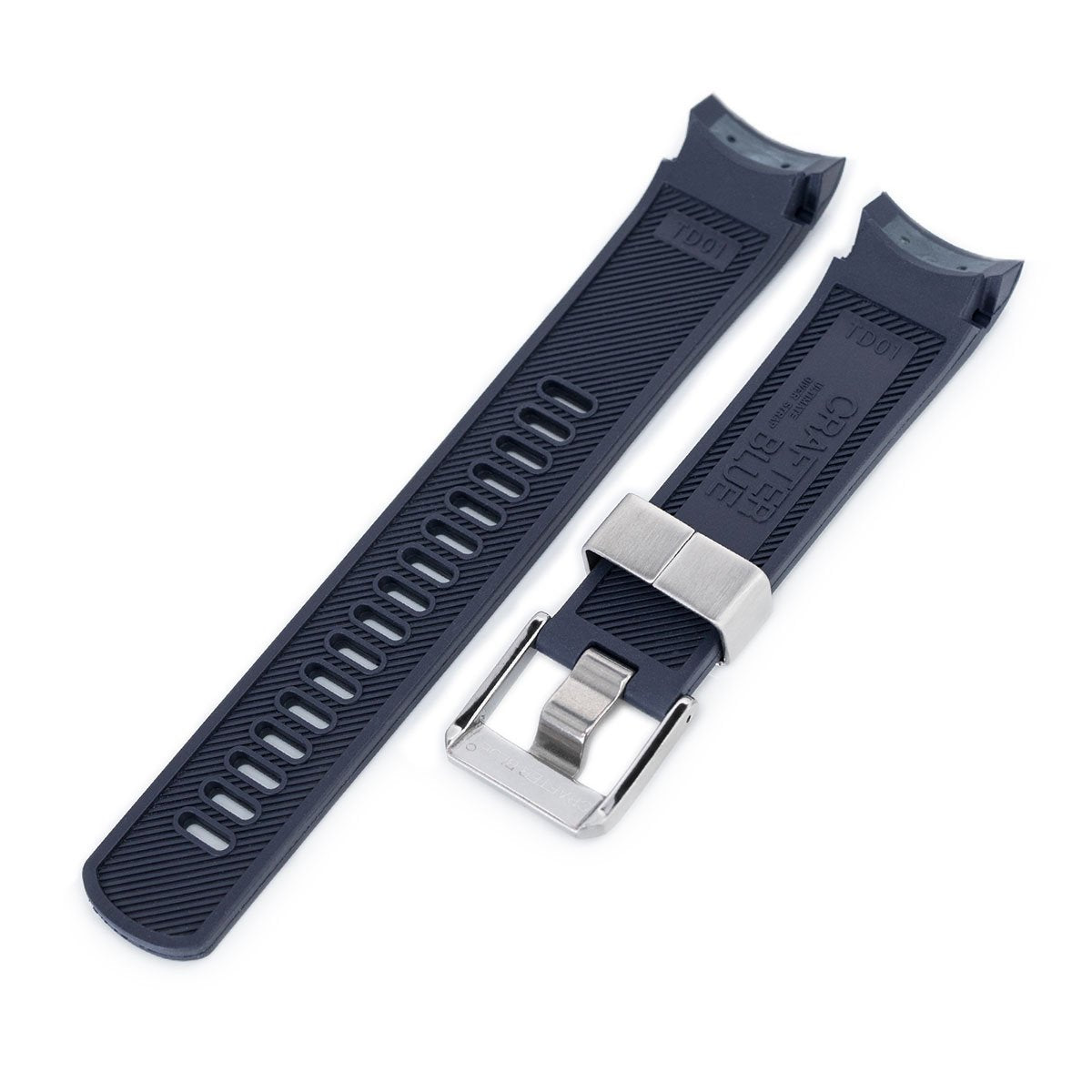 22mm Crafter Blue Dark Blue Rubber Curved Lug Watch Strap for TUD BB M79230 Strapcode Watch Bands