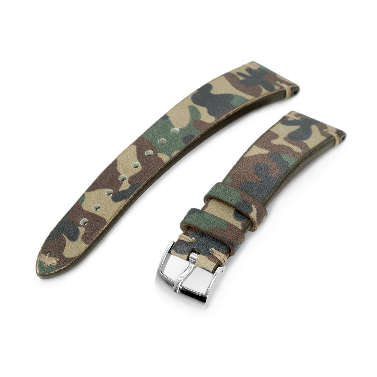 20mm MiLTAT Italian Handmade Camo Pattern Watch Strap 16mm end Khaki Stitching Strapcode Watch Bands