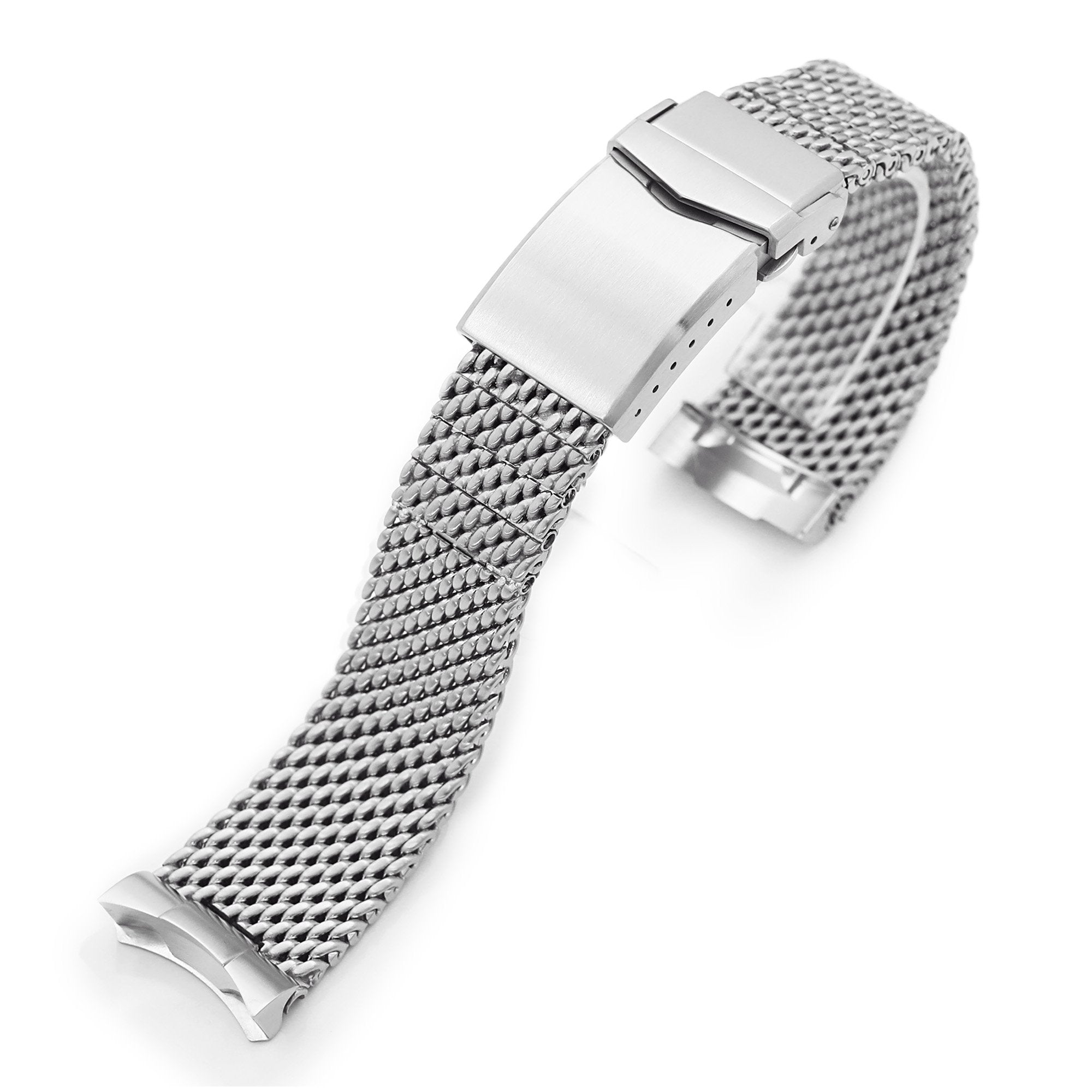 Curved End Massy Mesh Watch Band for Seiko 5 - 5S V-Clasp Brushed Strapcode Watch Bands