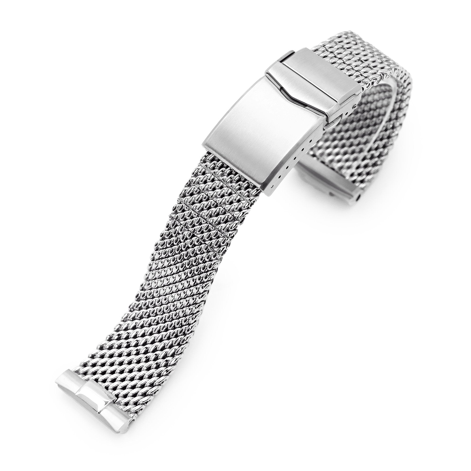 Curved End Massy Mesh Watch Band for Seiko new Turtles SRP777, V-Clasp, Polished Strapcode Watch Bands
