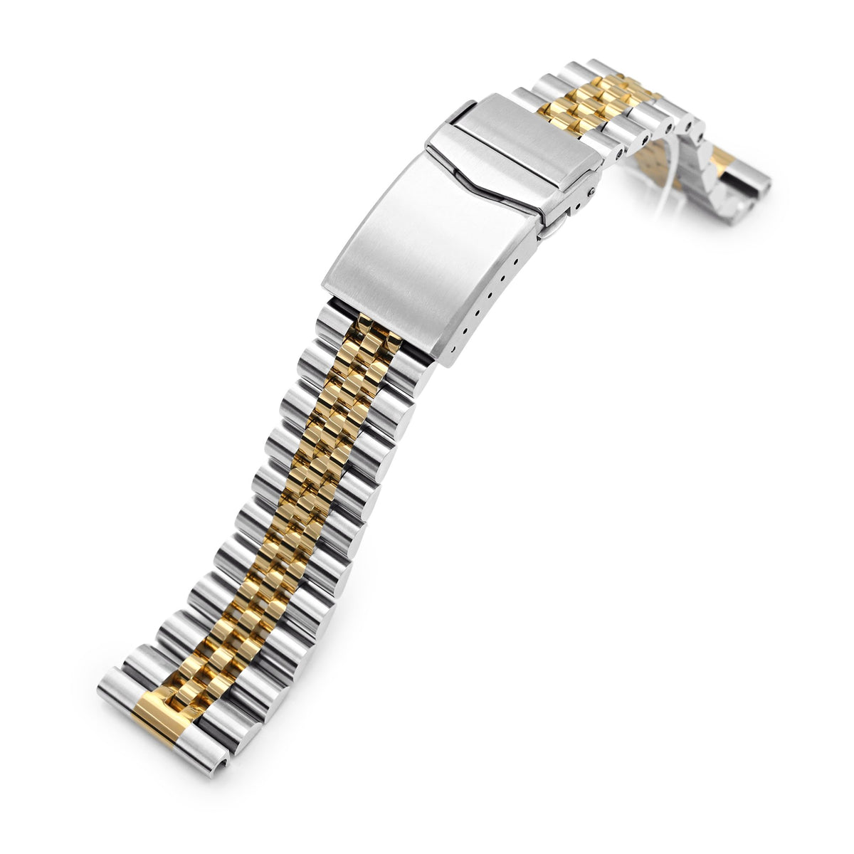 22mm Super-J Louis 316L Stainless Steel Watch Band Straight End, Two Tone IP Gold V-Clasp Strapcode Watch Bands