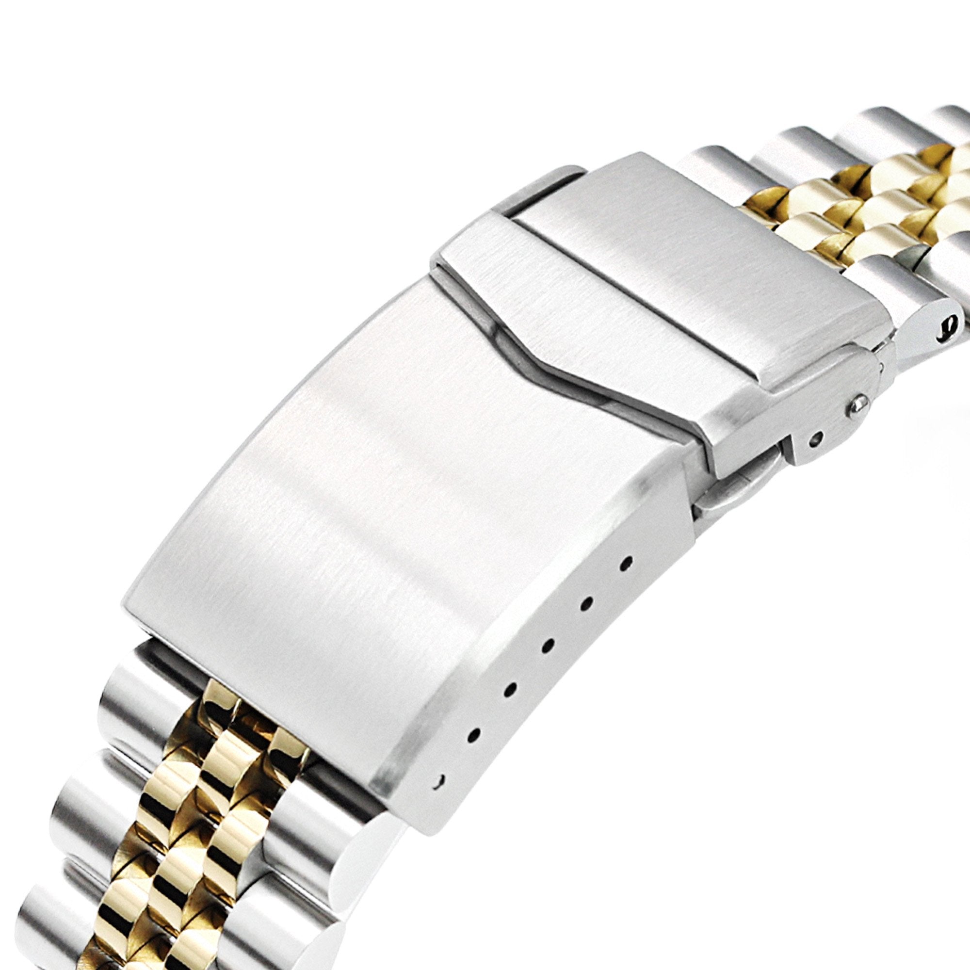 22mm Super-J Louis 316L Stainless Steel Watch Band Straight End, Two Tone IP Gold V-Clasp Strapcode Watch Bands