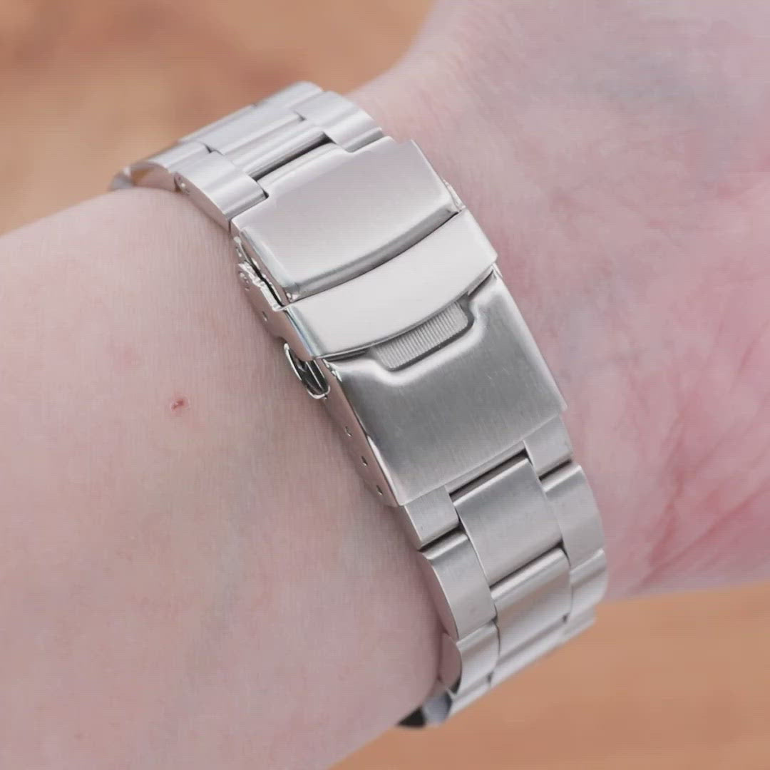 سوار ساعة Super-O Boyer مقاس 22 مم لساعات Seiko SKX007 وSKX009 وSKX011، من الستانلس ستيل المصقول، مع مشبك غطس 18 مم