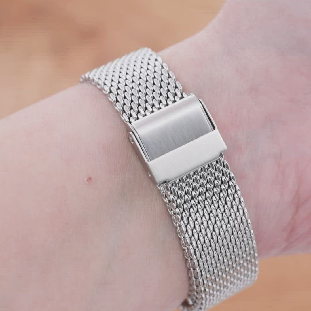 Quick Release Tapered Milanese Mesh Watch Band, 18mm, 19mm, 20mm, 21mm or 22mm, Polished