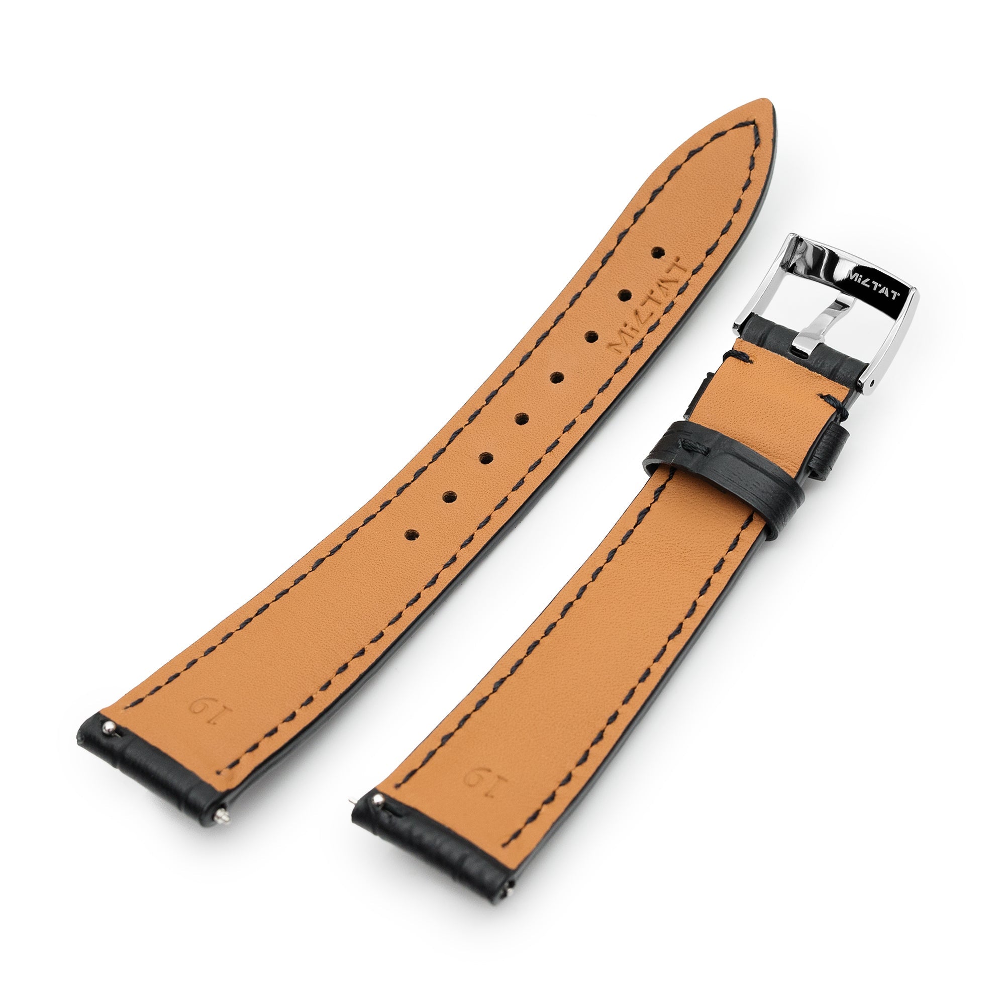 Q.R. 18mm or 19mm Black CrocoCalf (Italian Croco Grain) Watch Band Strapcode Watch Bands