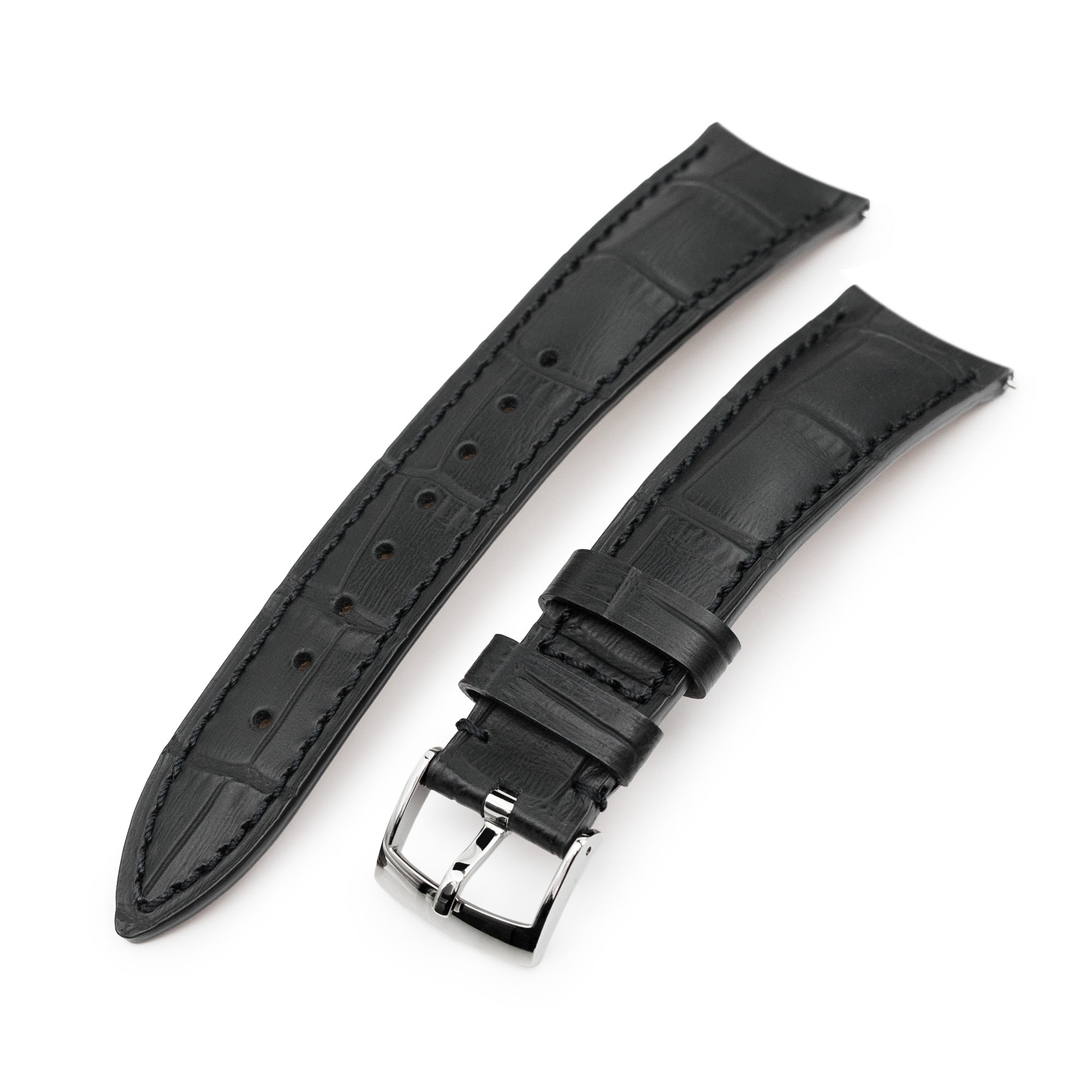 Q.R. 20mm Black CrocoCalf (Italian Croco Grain) , Semi-curved Watch Band Strapcode Watch Bands