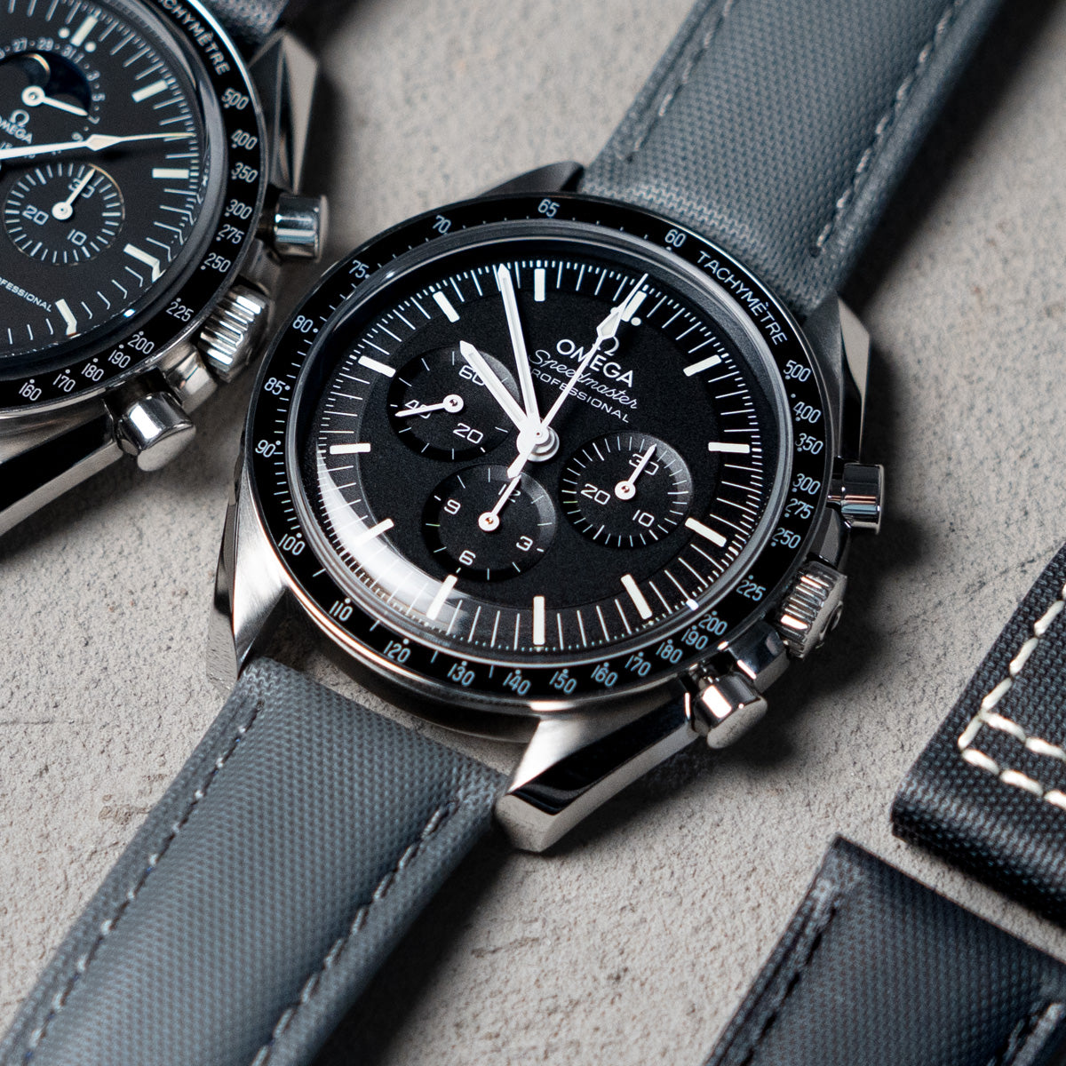 20mm or 22mm Military Grey Woven Texture Watch Strap, Brushed