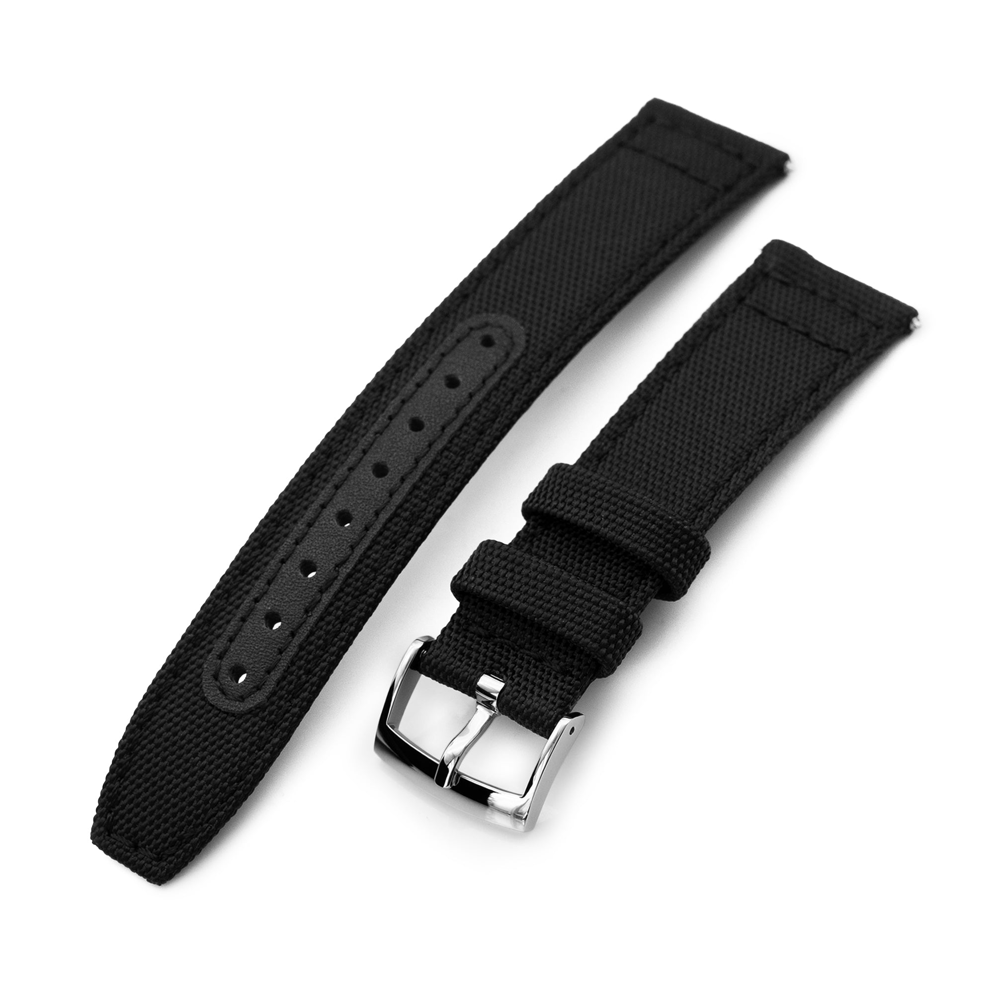Q.R. 20mm Black Sailcloth Watch Band with leather lining Strapcode Watch Bands