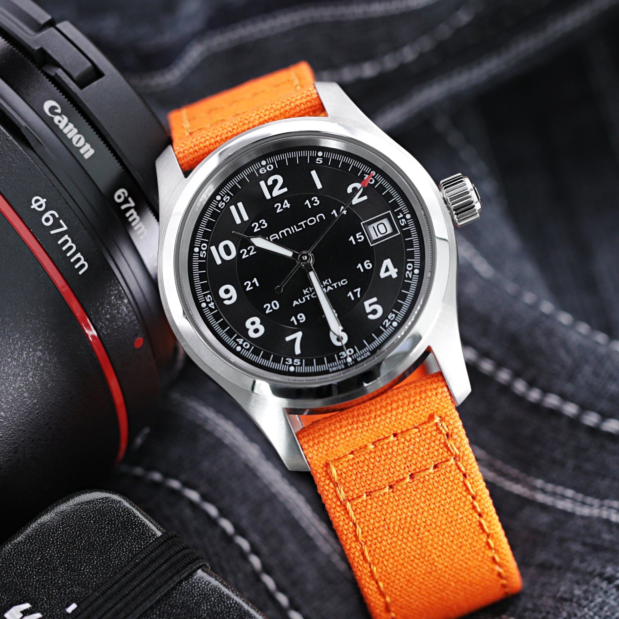 Straight Quick Release Canvas Watch Strap in Orange, 20mm or 22mm Strapcode Watch Bands