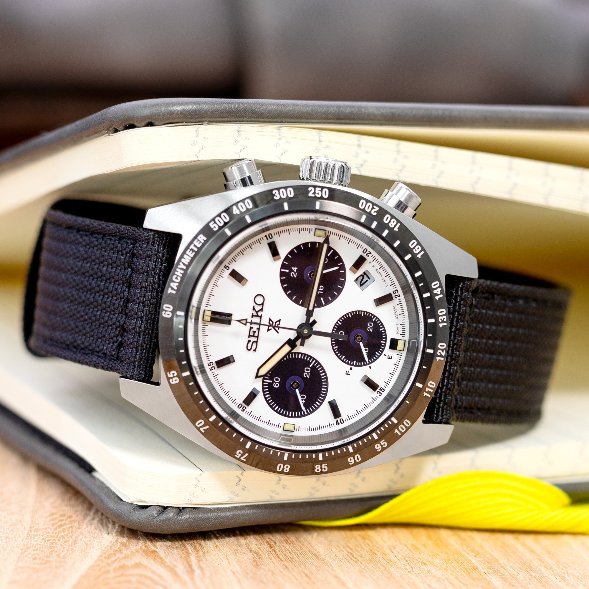 Seiko Speedtimer Panda chronograph SSC813 White Seitona Strapcode Watch Bands