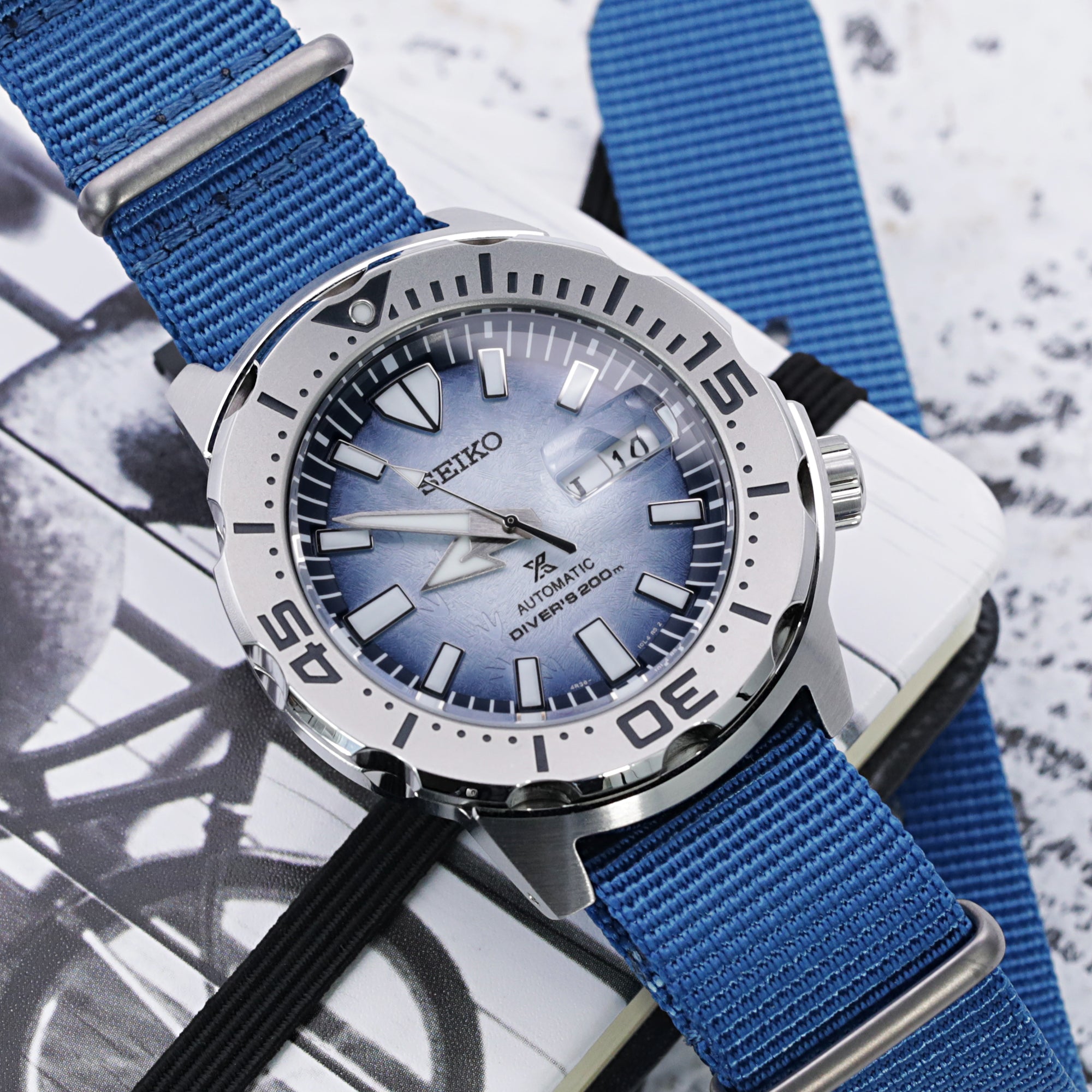 One-piece 20mm Military Watch Band Nylon Strap, Blue, Sandblasted, 260mm