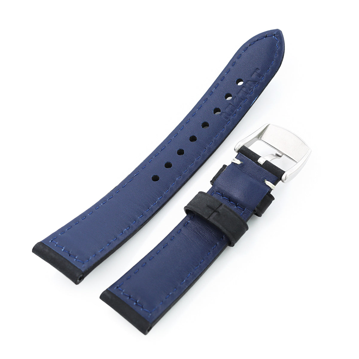 MiLTAT 20mm Matte Black Nubuck Leather Watch Strap, Beige Stitching Strapcode Watch Bands