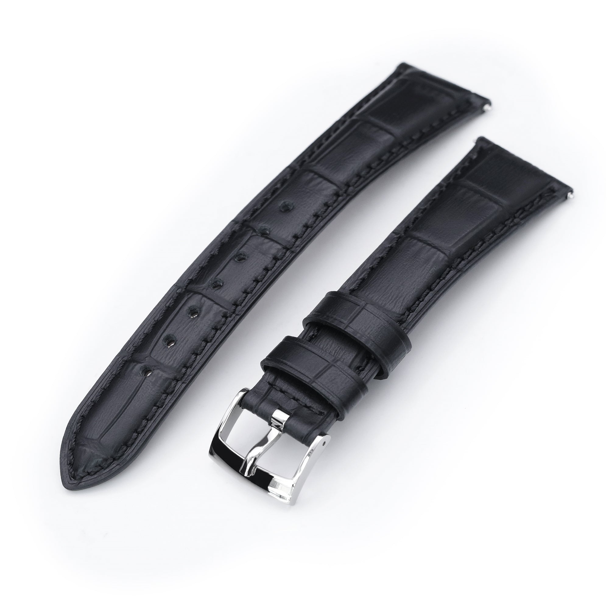 Q.R. 19mm or 21mm Black CrocoCalf (Croco Grain) Semi-Curved Watch Band  Strapcode Watch Bands