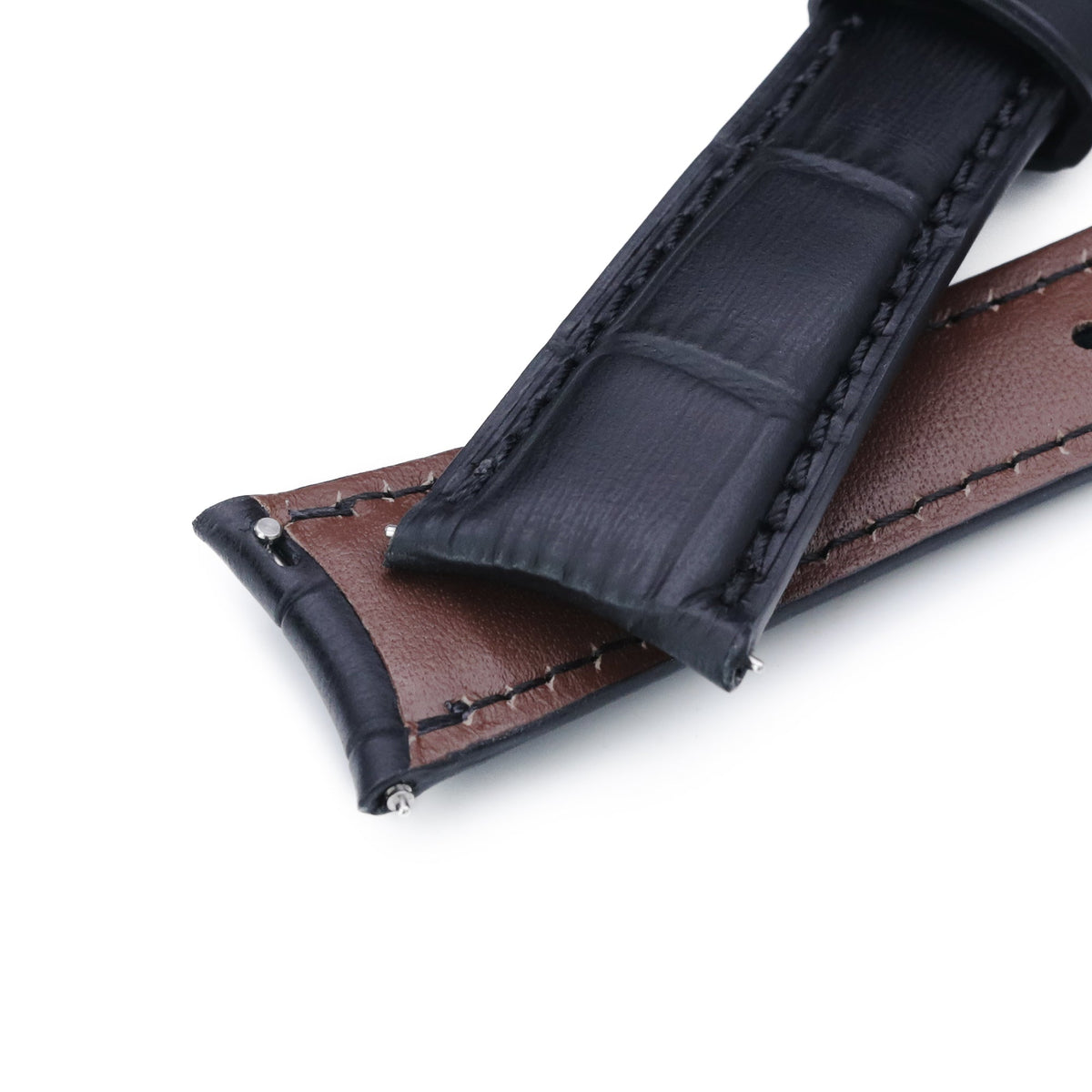 Q.R. 19mm or 21mm Black CrocoCalf (Croco Grain) Semi-Curved Watch Band  Strapcode Watch Bands