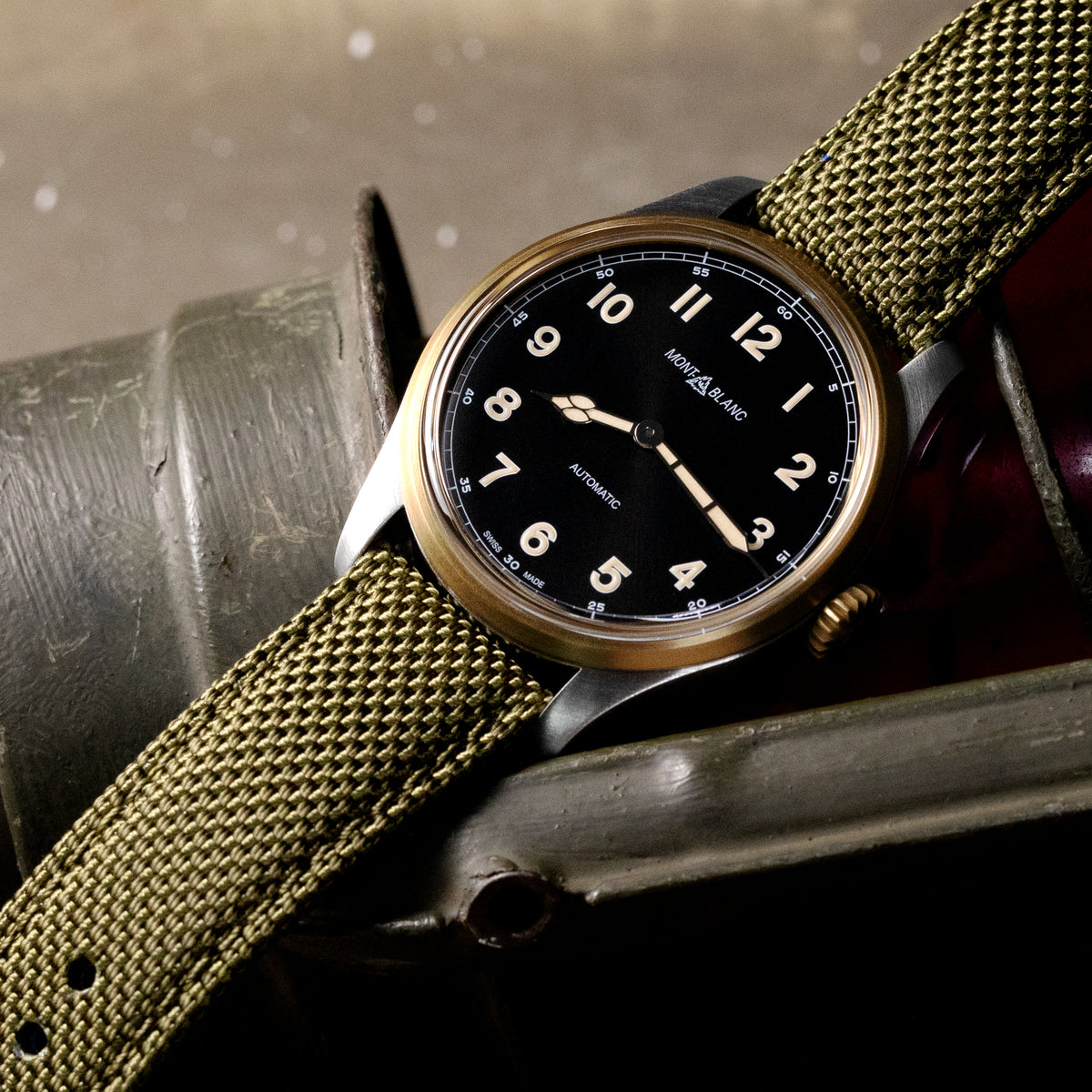 20mm, 21mm or 22mm Strong Texture Woven Nylon Military Green Watch Strap, Polished