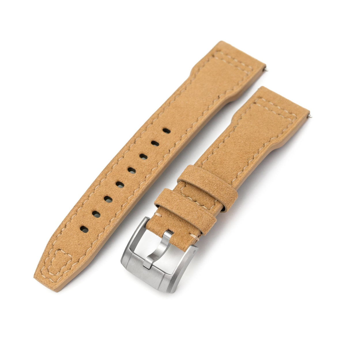 Khaki Alcantara Fabric Quick Release Watch Band, Beige Stitching, 20mm, 21mm or 22mm Strapcode watch bands