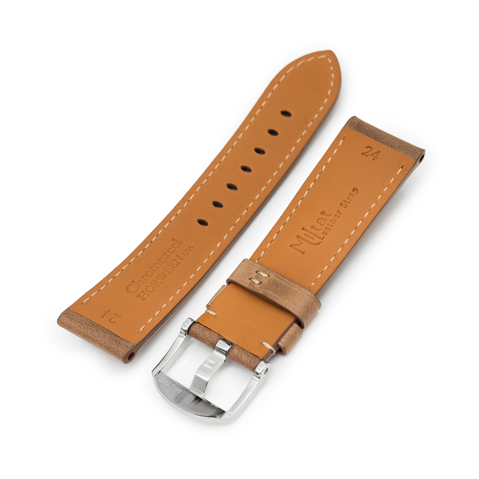 Pam Collection, Vintage Brown Horween Chromexcel Leather Watch Strap for Panerai, Beige Stitching Strapcode watch bands