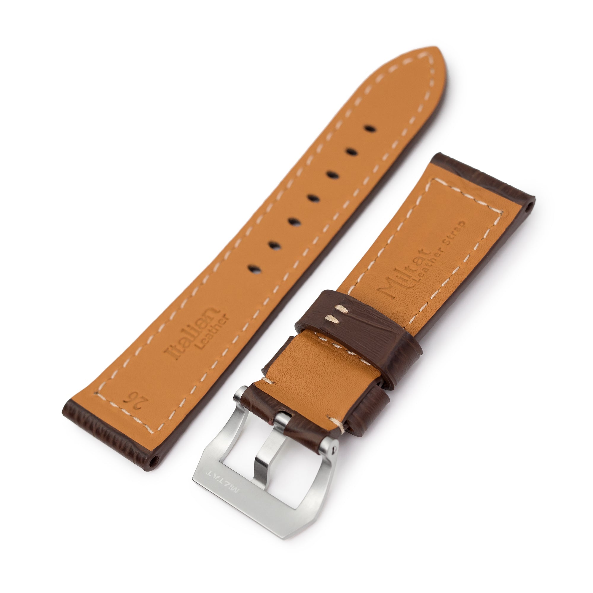 Pam Collection, Dark Brown Croco Grain Italian Leather Watch Strap for Panerai, Beige Stitching Strapcode watch bands