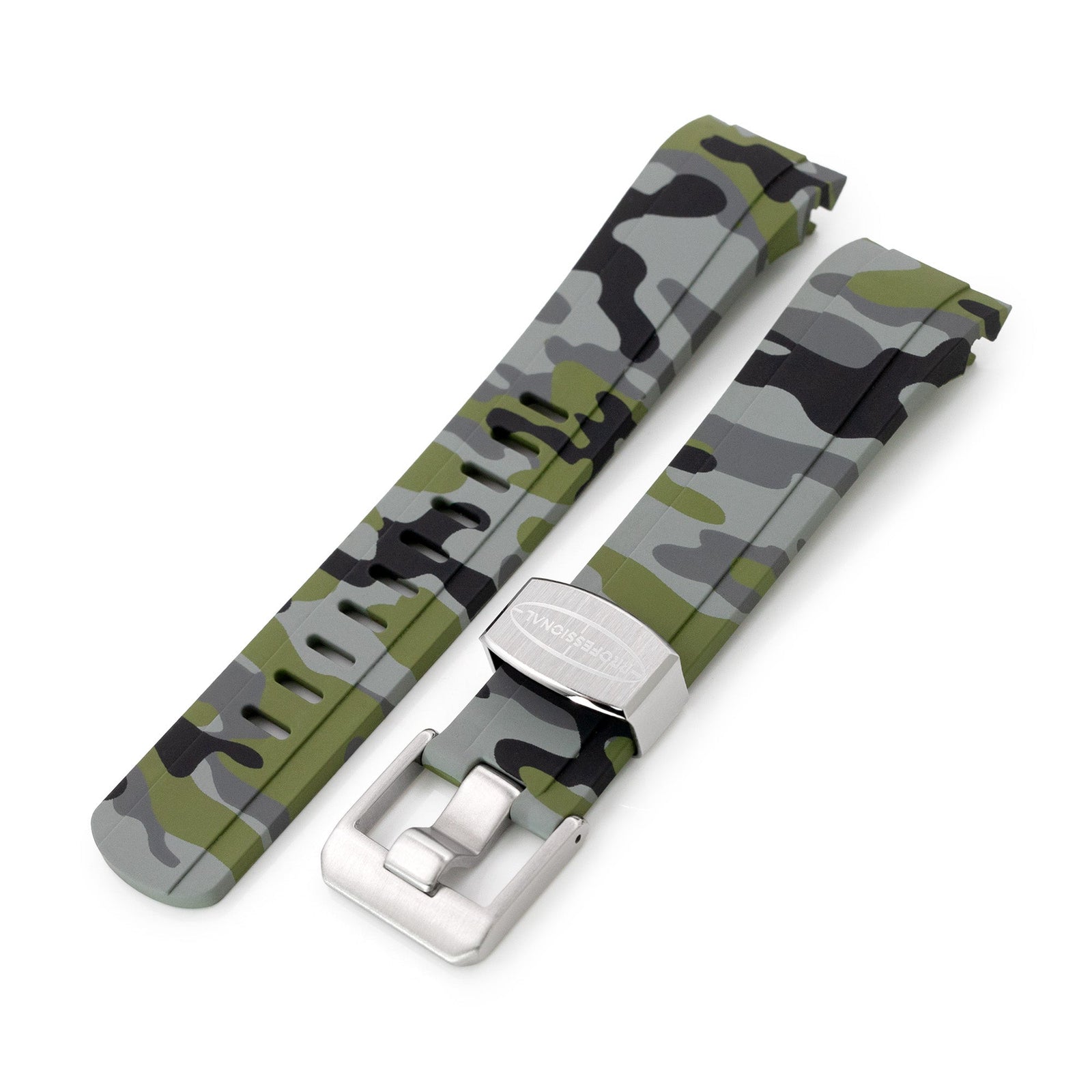 22mm Crafter Blue - CB10 Green Camouflage Rubber Curved Lug Watch Band for Seiko 5 Strapcode Watch Bands