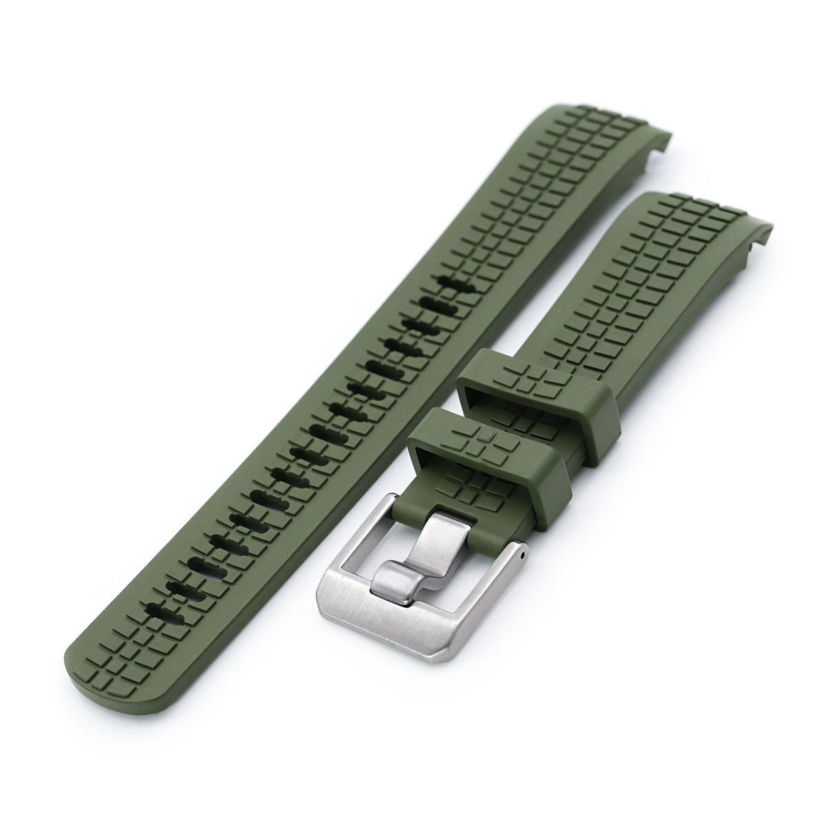 22mm Crafter Blue - CB11 Green Rubber Curved Lug Watch Strap compatible with Seiko SKX007 Strapcode Watch Bands