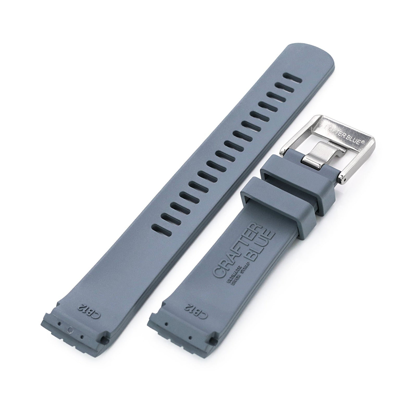 22mm Crafter Blue - CB12 Grey Rubber Curved Lug Watch Strap compatible with Seiko new Turtles SRP777 Strapcode Watch Bands