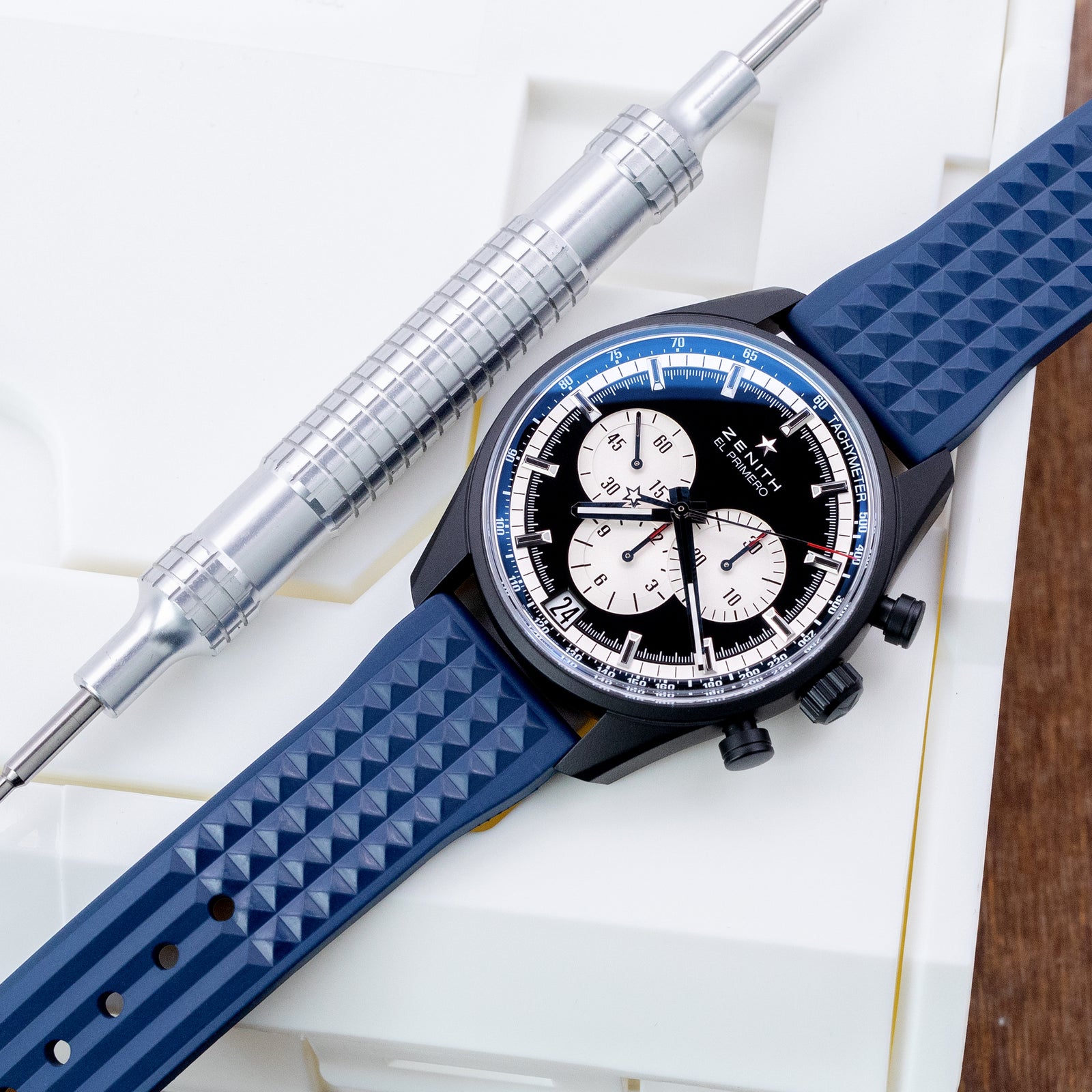 Chaffle Navy Blue FKM Rubber Waffle Watch Band 19mm 22mm