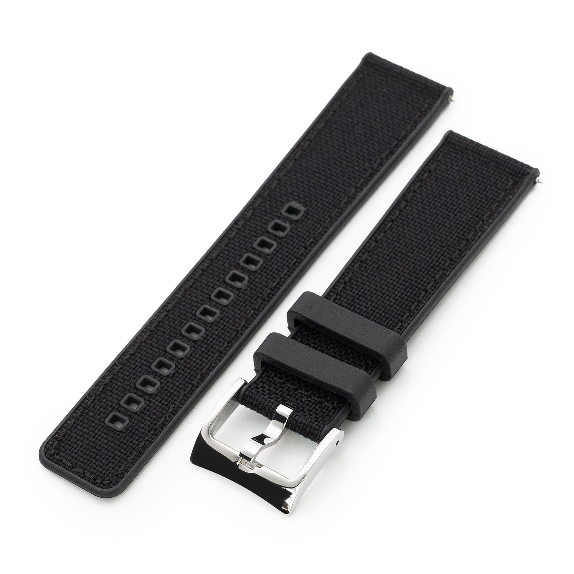 Black Quick Release Hybrid Sailcloth FKM Rubber Sports Watch Strap, 20mm or 22mm Strapcode Watch Bands