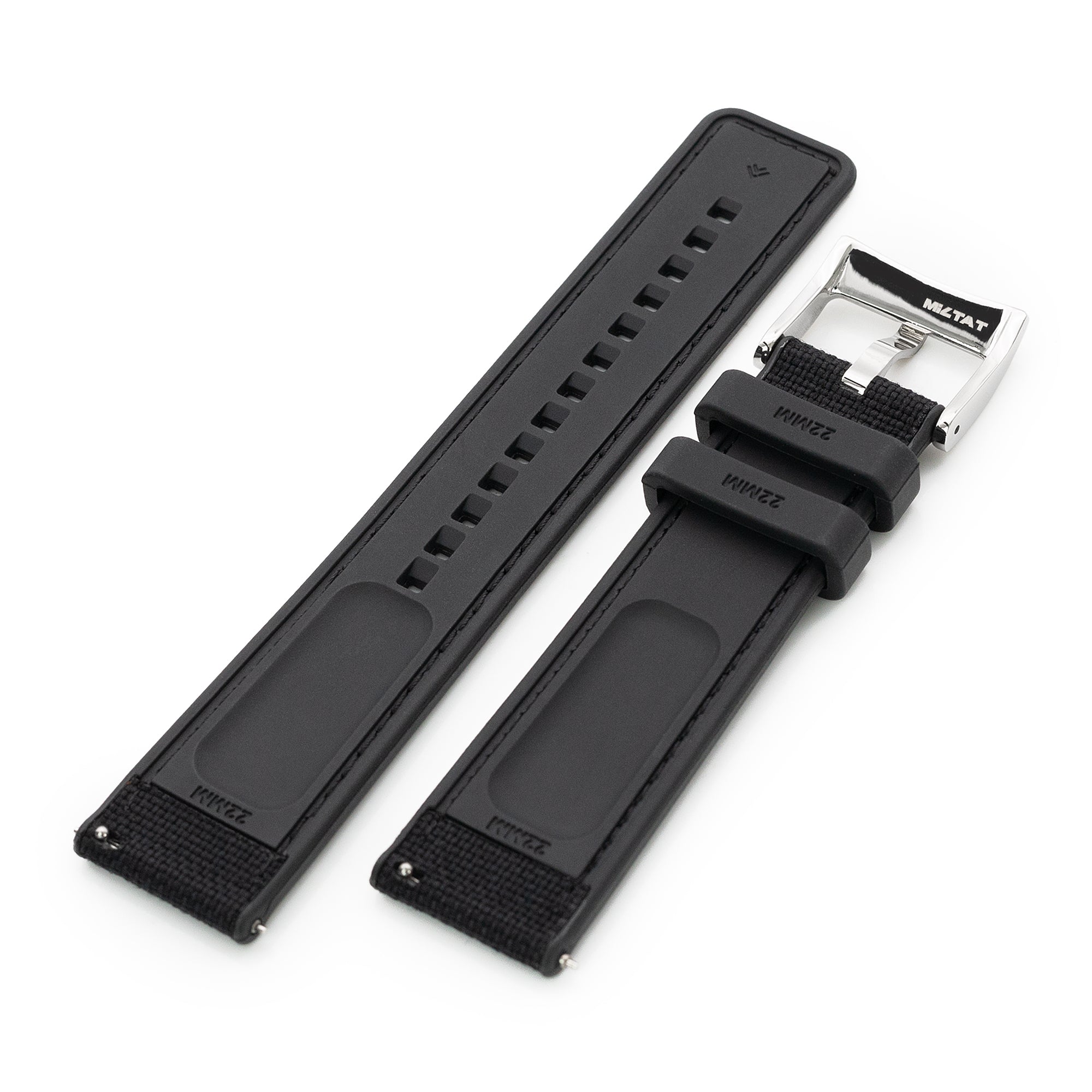 Black Quick Release Hybrid Sailcloth FKM Rubber Sports Watch Strap, 20mm or 22mm Strapcode Watch Bands