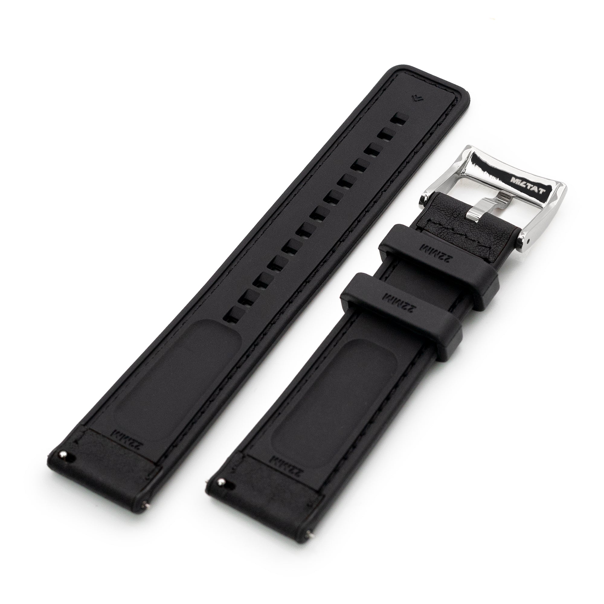 Black Quick Release Hybrid Leather FKM Rubber Watch Strap, 20mm or 22mm Strapcode Watch Bands