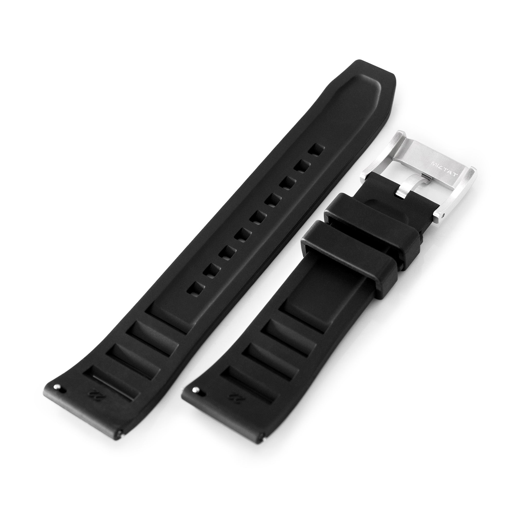 Black RM Vented FKM Quick Release Rubber Watch Strap, 20mm or 22mm Strapcode Watch Bands