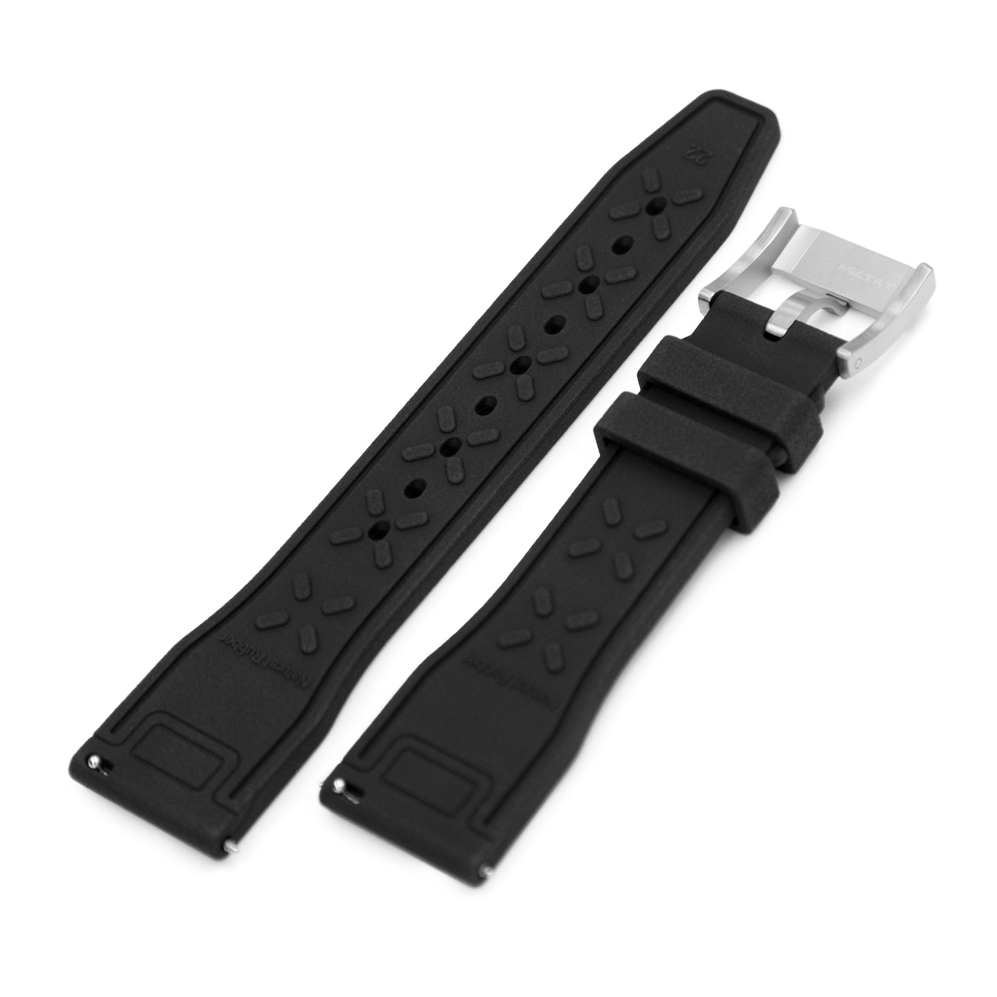 Quick Release Black Pilot FKM rubber watch strap, 20mm or 22mm Strapcode Watch Bands