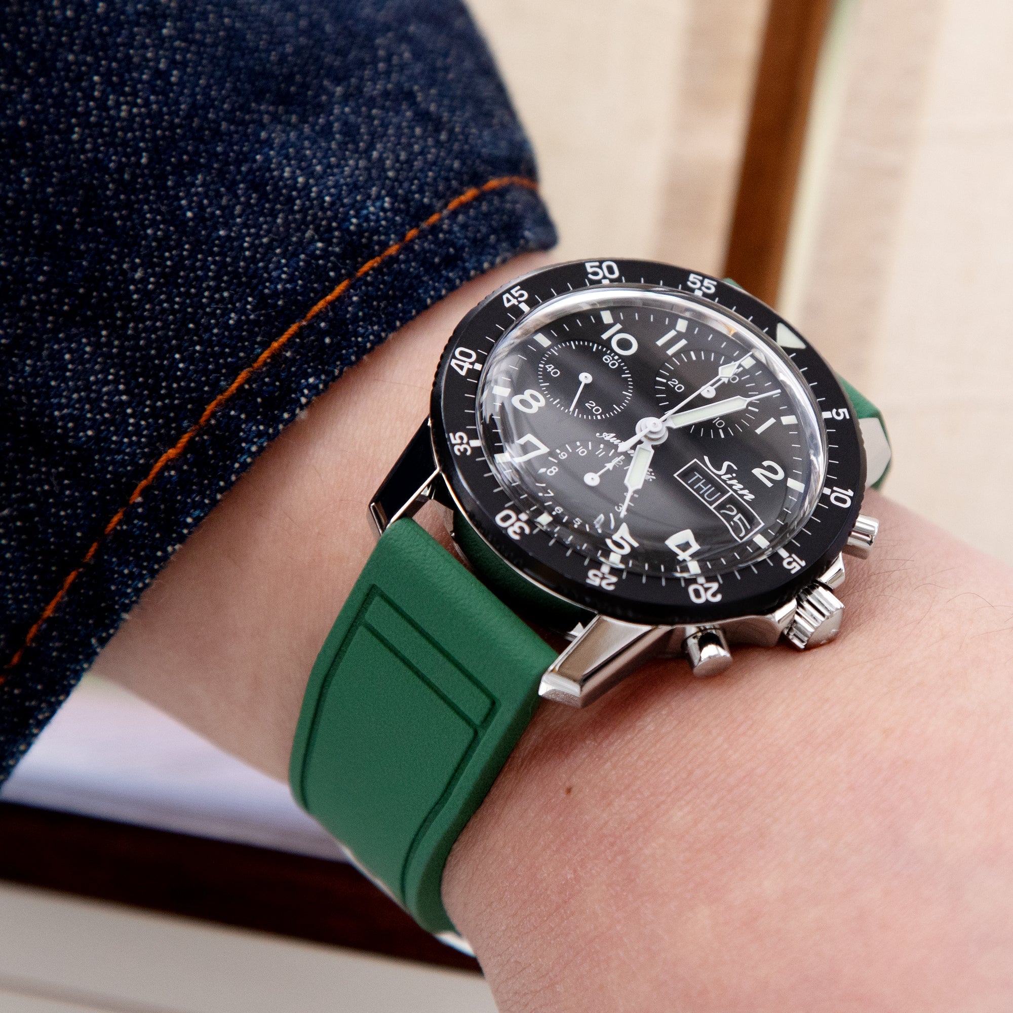 Quick Release Green Pilot FKM rubber watch strap, 20mm or 22mm Strapcode Watch Bands
