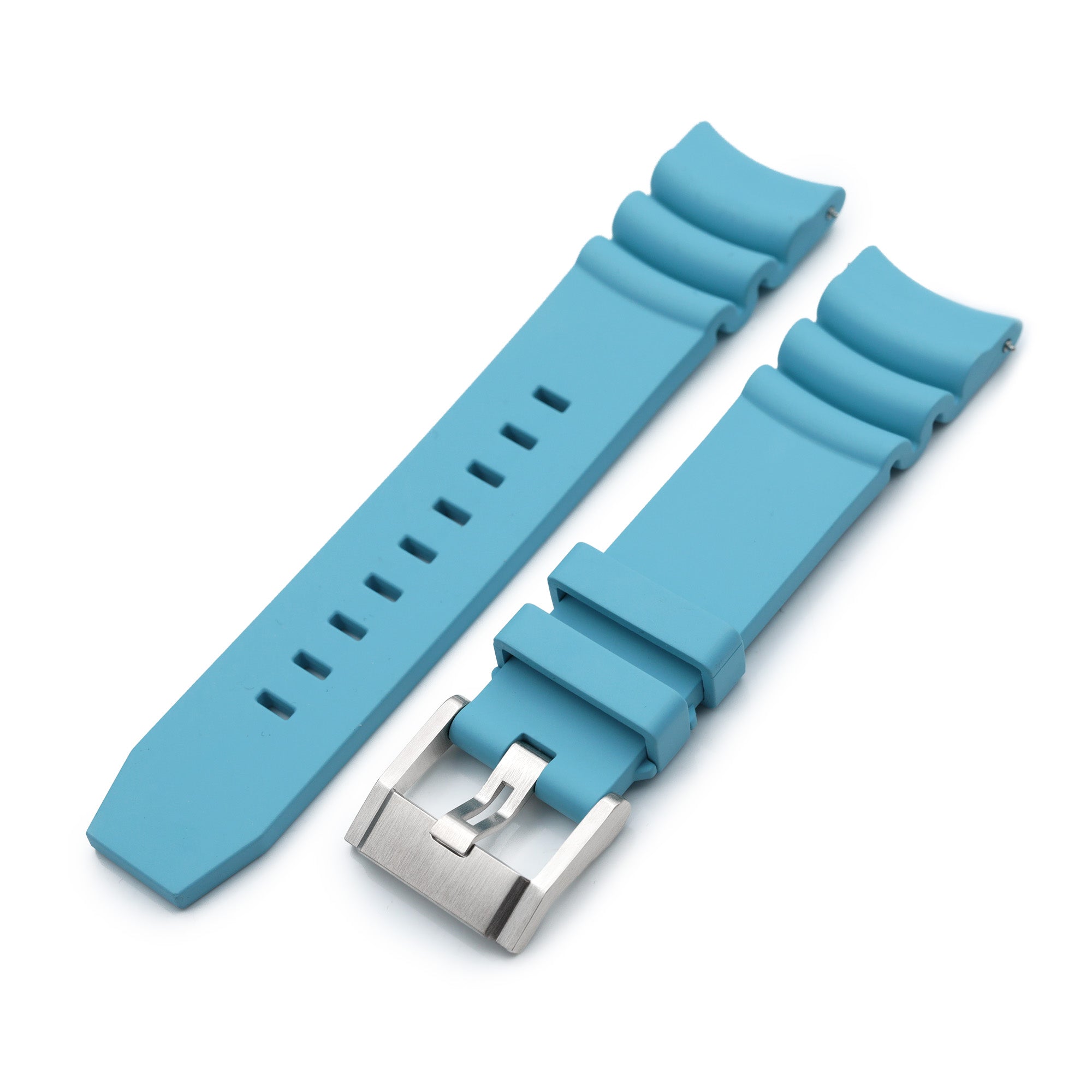 Q.R. Firewave Resilient Curved End FKM rubber Watch Strap, Sky Blue 22mm Strapcode watch bands