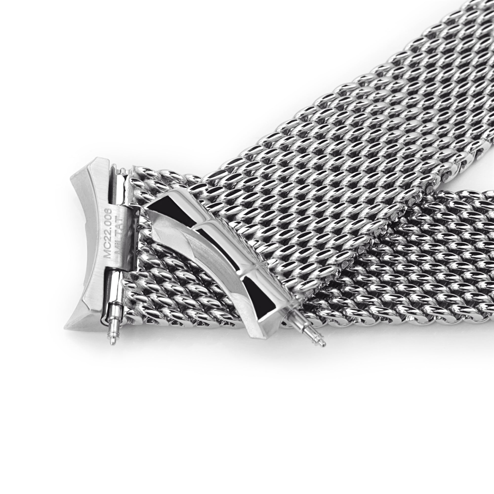 Curved End Massy Mesh Watch Band for Seiko SKX007 V-Clasp Polished Strapcode Watch Bands