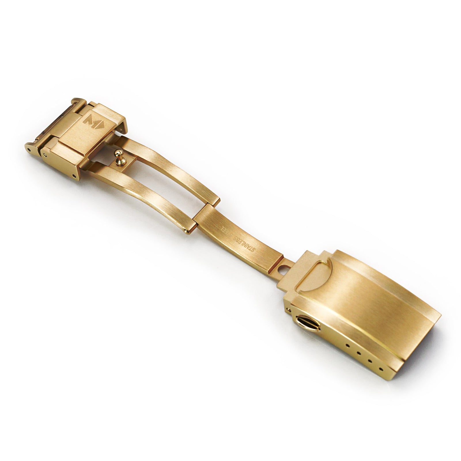 Cuboid Clasp Tri-Fold Stainless Steel Watch Band Buckle, IP Gold Strapcode Watch Bands